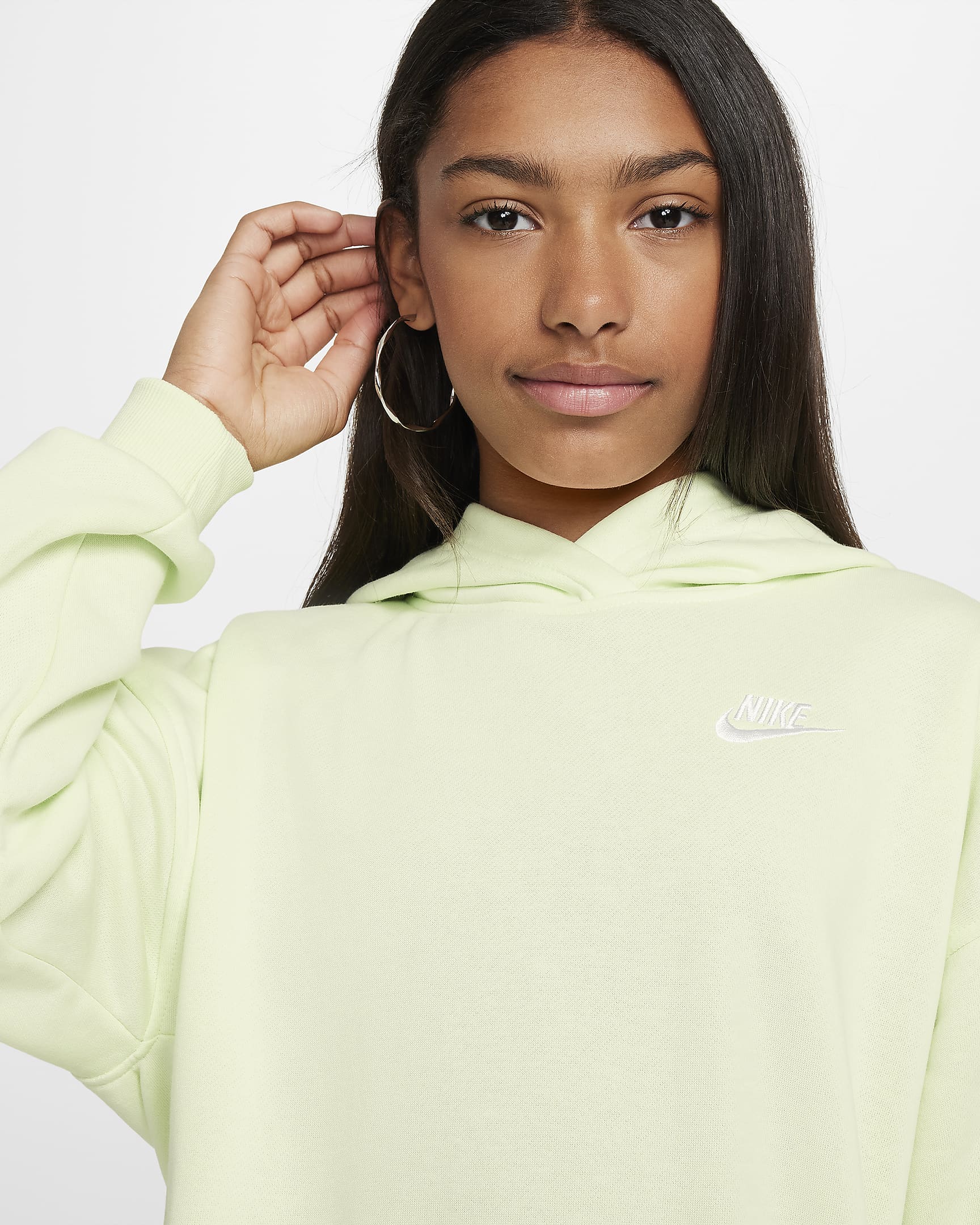 Nike Sportswear Club Fleece Big Kids' Oversized Pullover Hoodie - Lime Ice/White