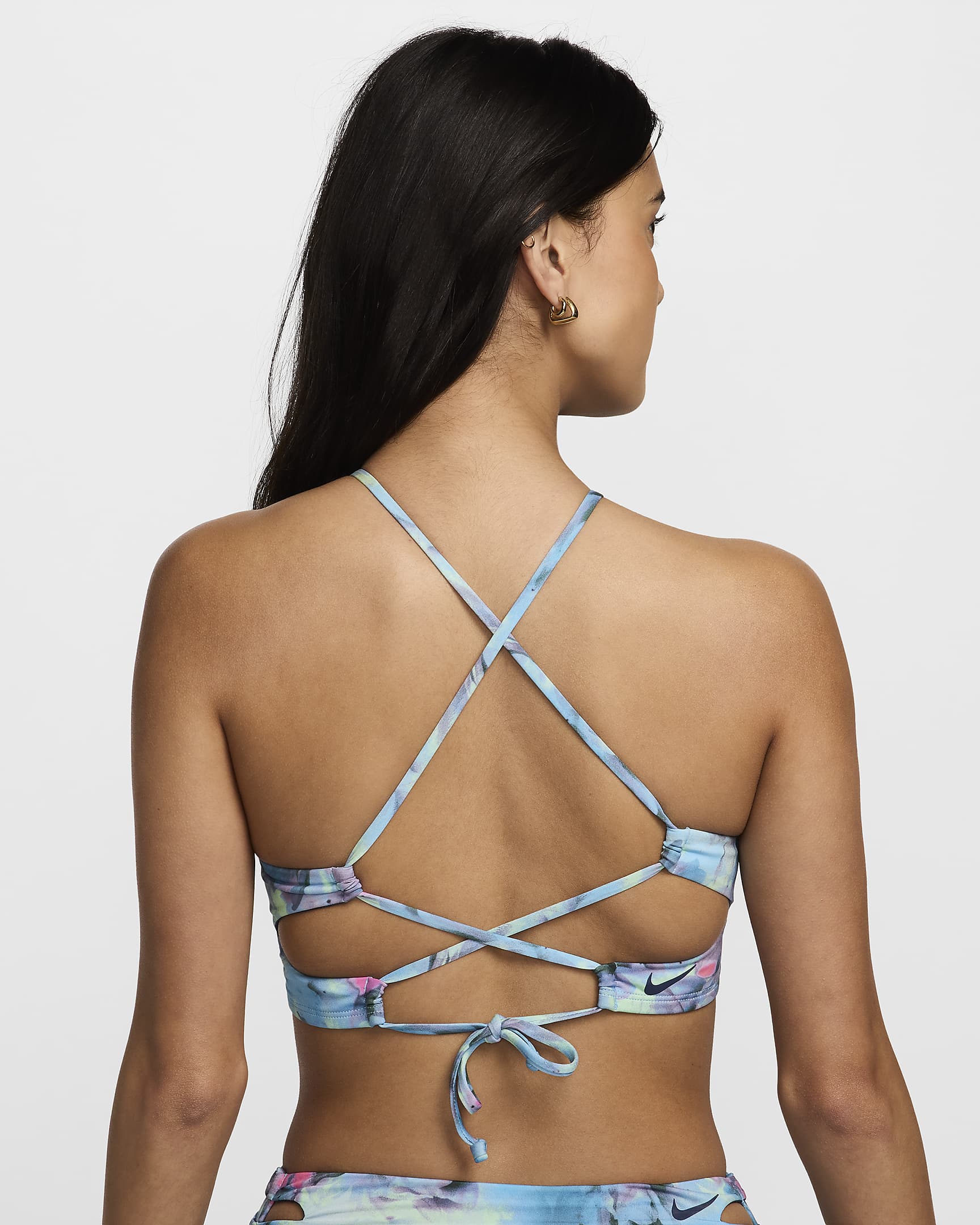 Top bikini con lacci Nike Swim – Donna - Aquarius Blue/Vapor Green/Bicoastal/Midnight Navy