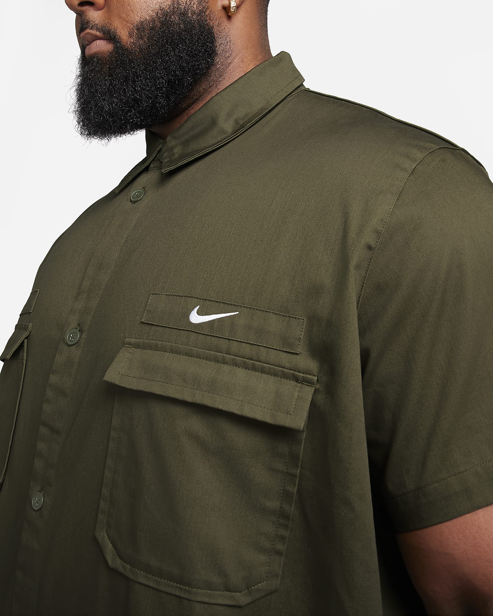 Nike Life Men's Woven Military Short-Sleeve Button-Down Shirt. Nike CA