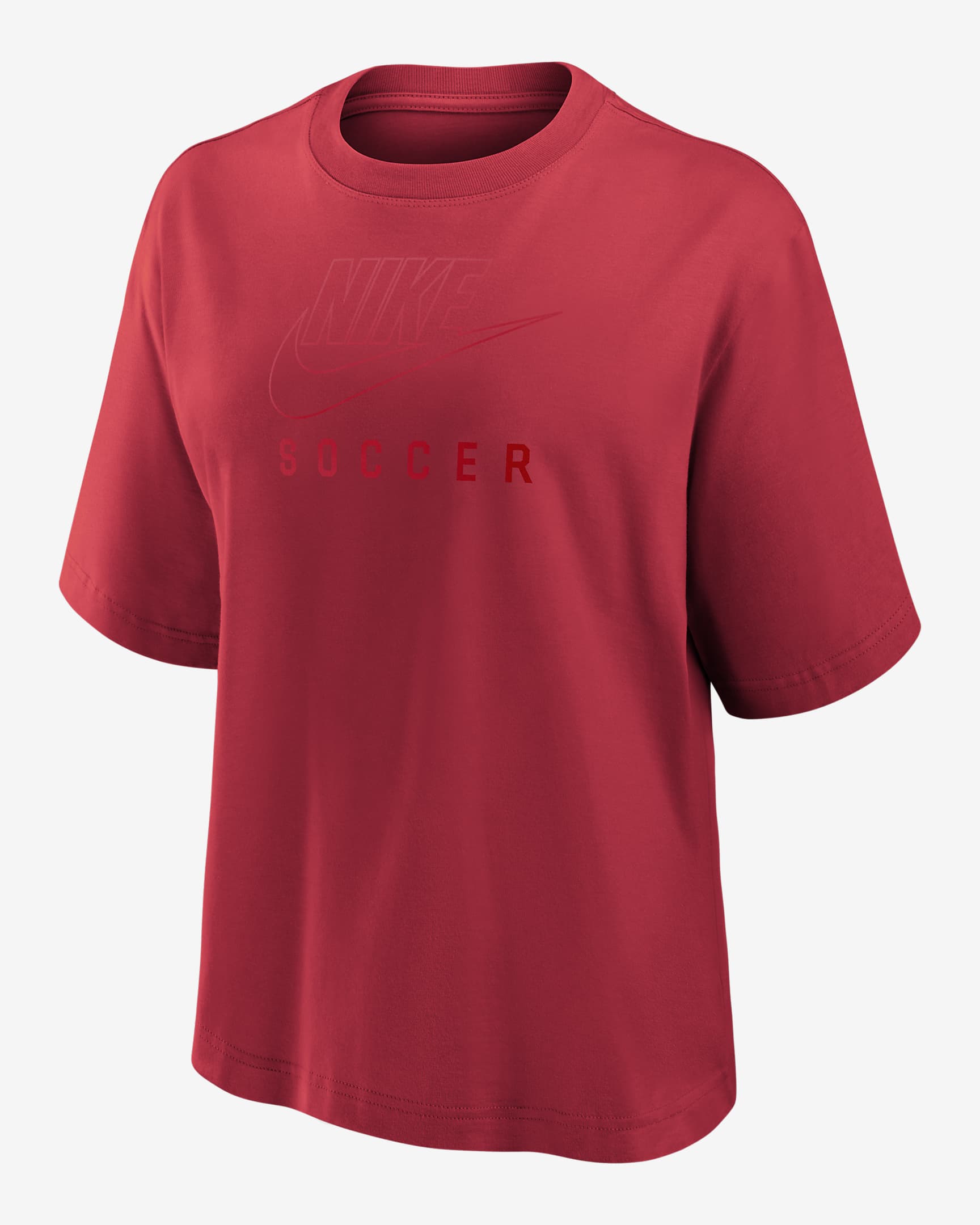 Playera de fútbol de corte cuadrado para mujer Nike Swoosh - Brasa resplandor