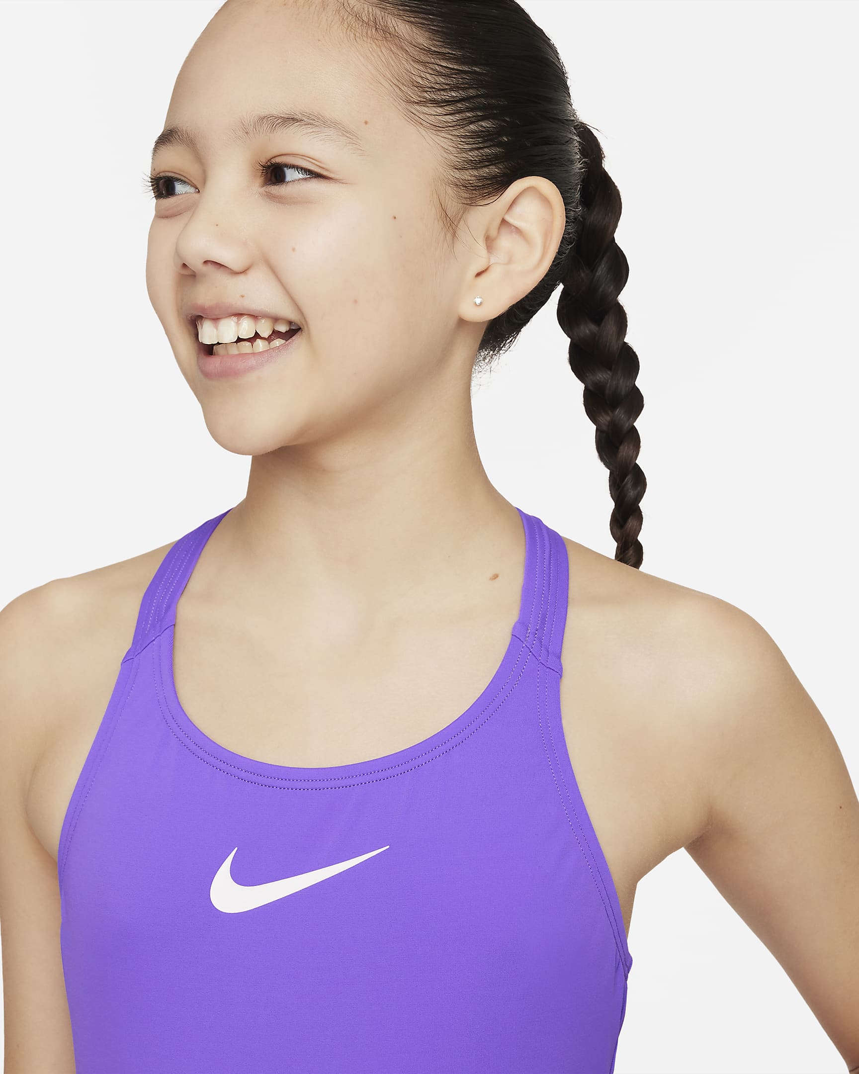 Traje de baño de una sola pieza con espalda deportiva para niña talla grande Nike Essential - Uva acción