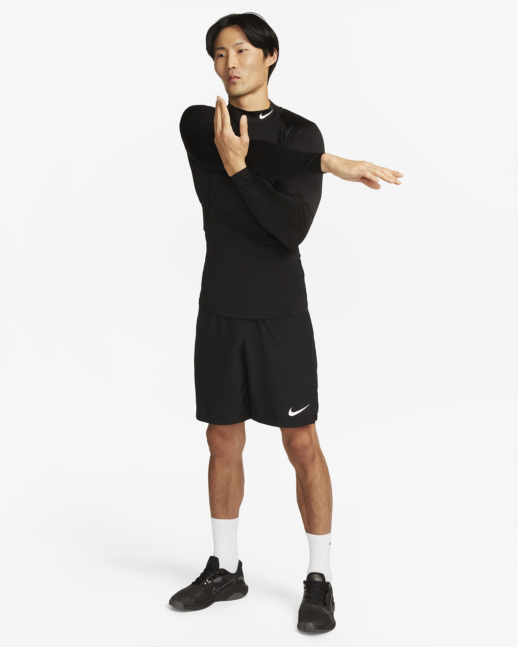 Haut de fitness à manches longues et col montant Dri-FIT Nike Pro pour homme - Noir/Blanc