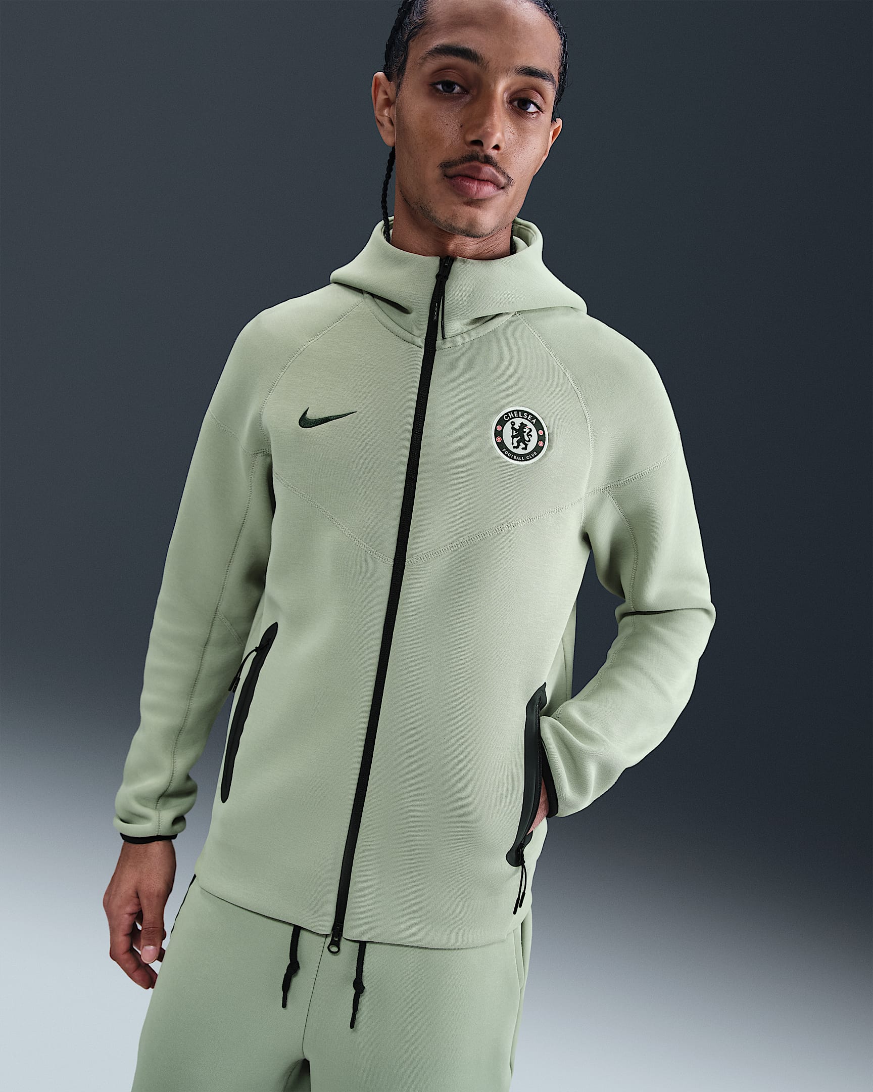 Chelsea F.C. Tech Windrunner Men's Nike Football Fleece Full-Zip Hoodie - Jade Horizon/Galactic Jade