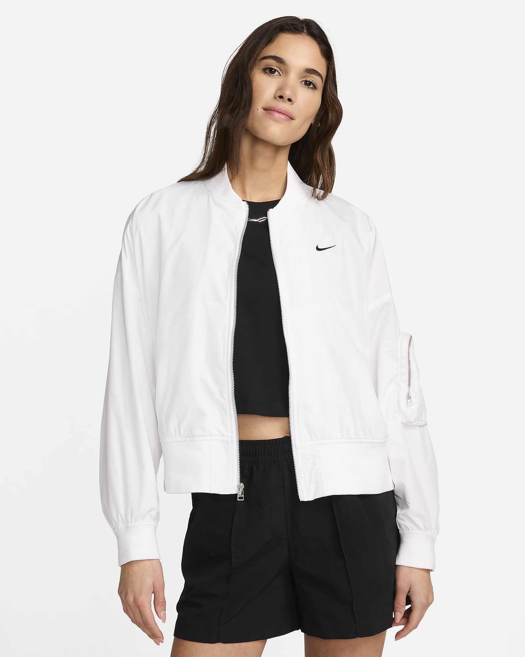 Nike Sportswear Essential Women's Oversized Bomber Jacket - White/Black