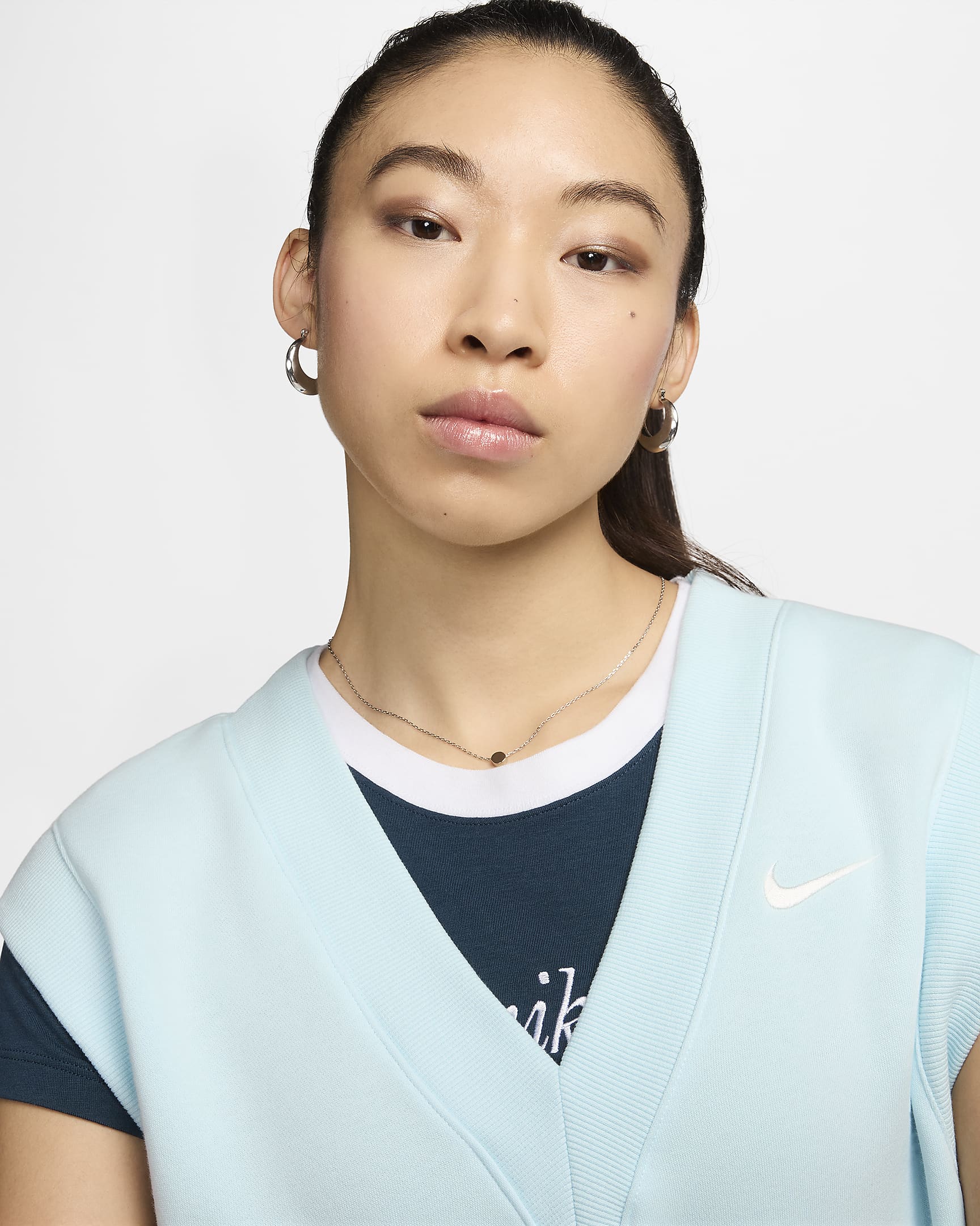 เสื้อเอวลอยแขนกุดคอวีทรงหลวมผู้หญิง Nike Sportswear Phoenix Fleece - Glacier Blue/Sail