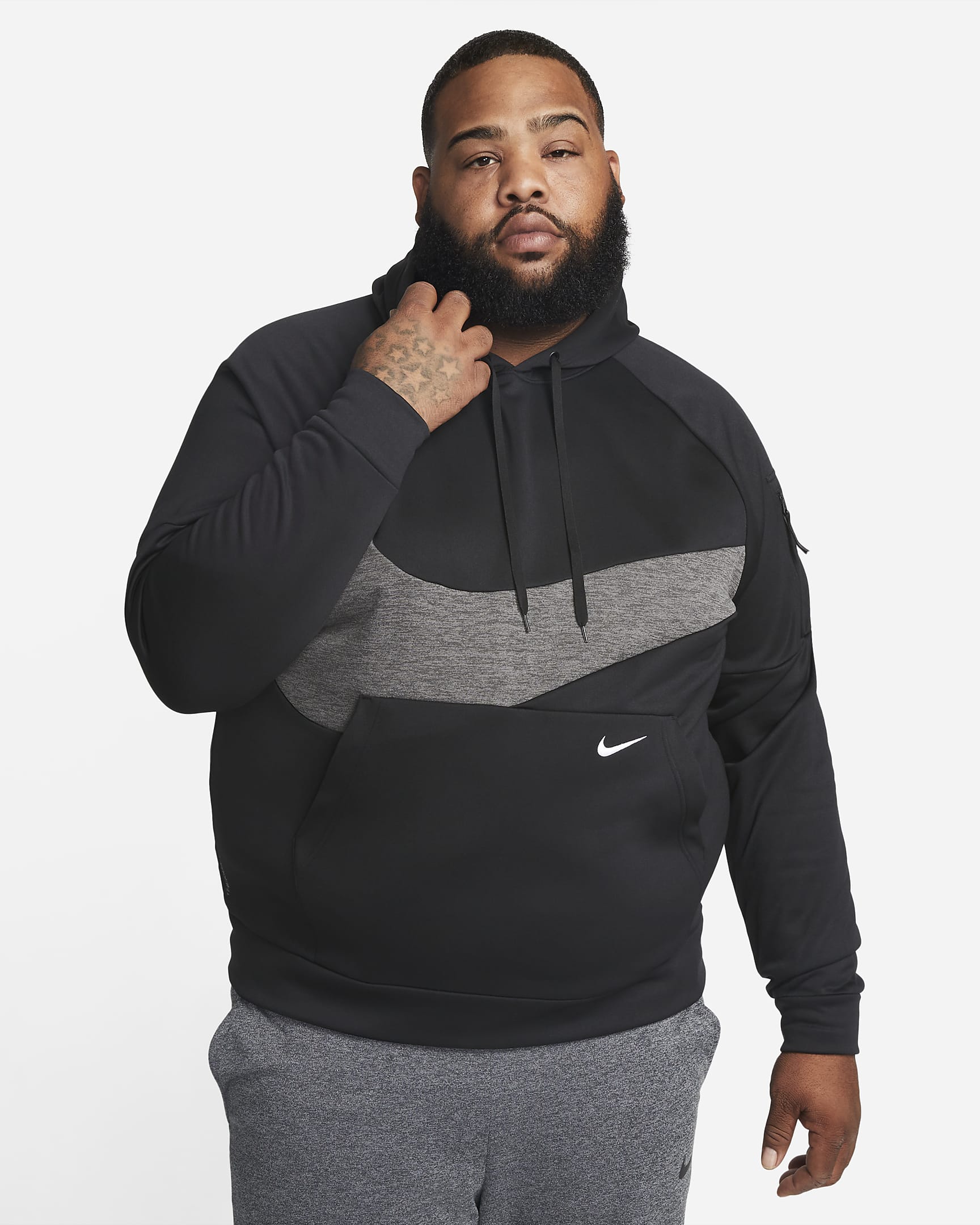 Nike Therma-FIT Men's Pullover Fitness Hoodie - Black/Black/Charcoal Heather/White