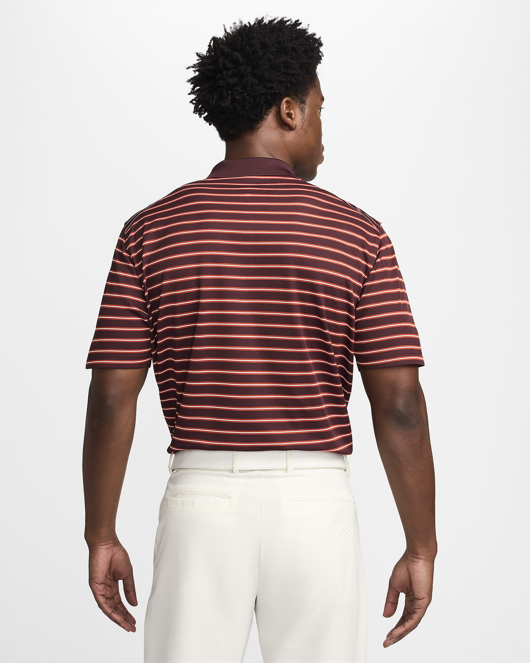 Nike Dri-FIT Victory csíkos, galléros férfi golfpóló - Burgundy Crush/Dragon Red/Fehér