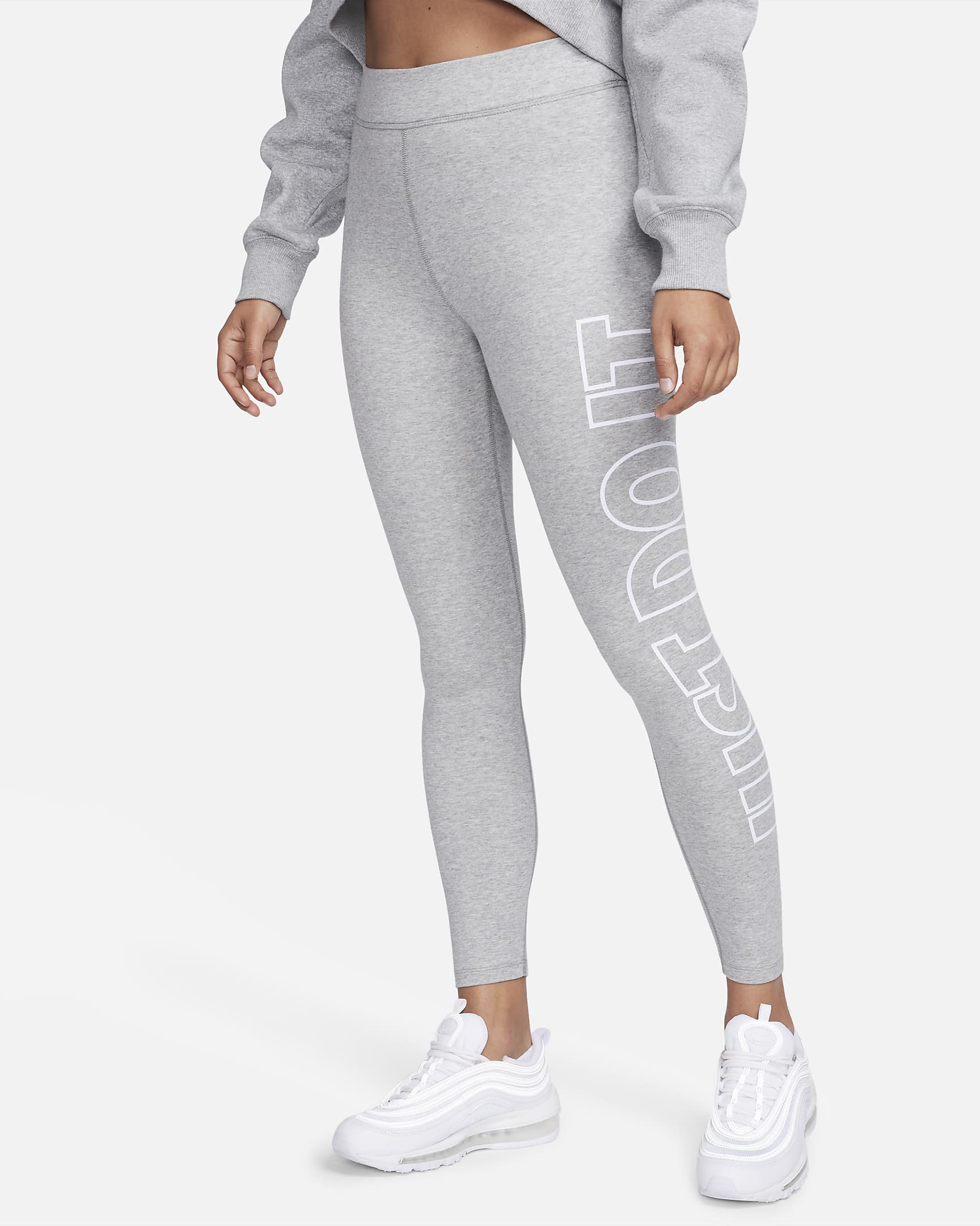 Leggings de tiro alto con gráficos para mujer Nike Sportswear Classics - Gris oscuro jaspeado/Blanco