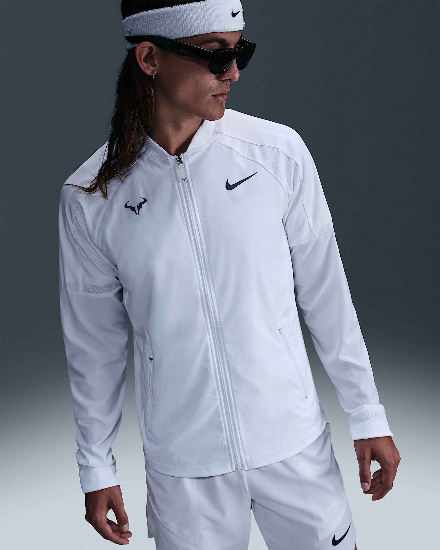 Pánská tenisová bunda Nike Dri-FIT Rafa - Bílá/Diffused Blue