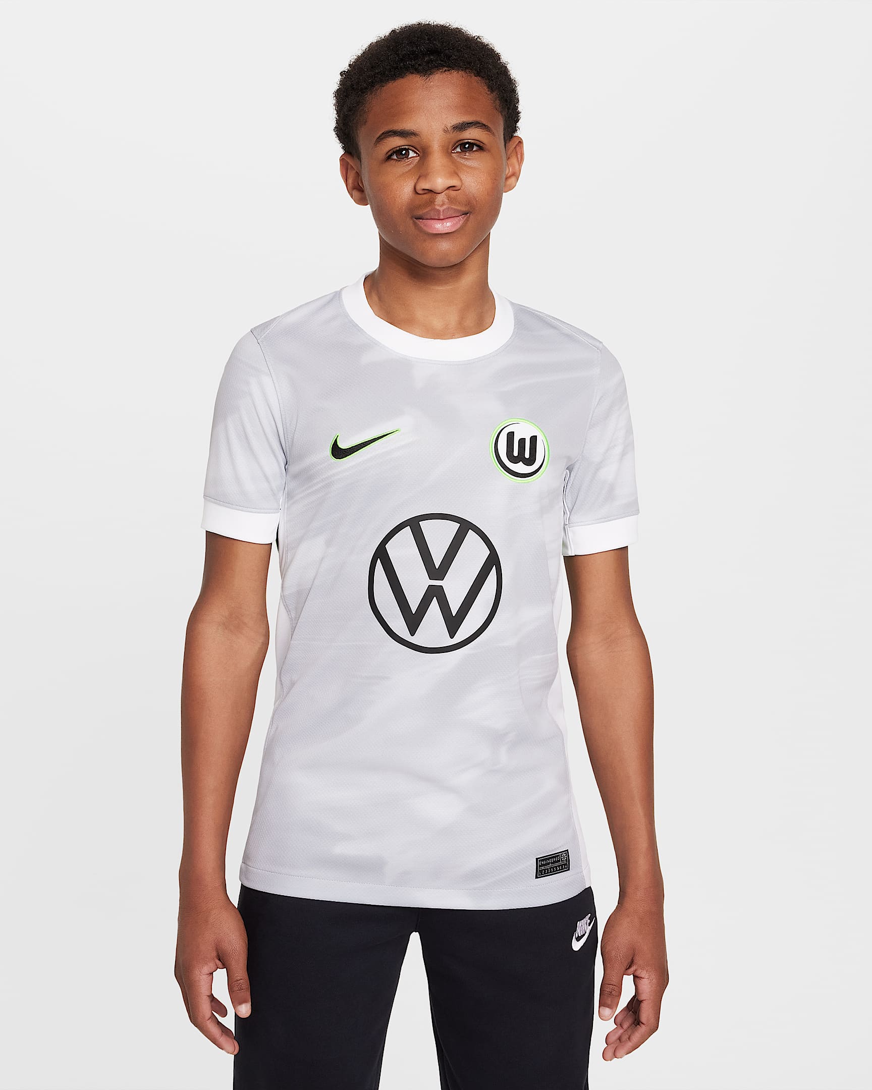 Maglia da calcio replica a manica corta Youth Nike Dri-FIT VfL Wolfsburg 2025/2026 Stadium – Away - Bianco/Wolf Grey/Nero