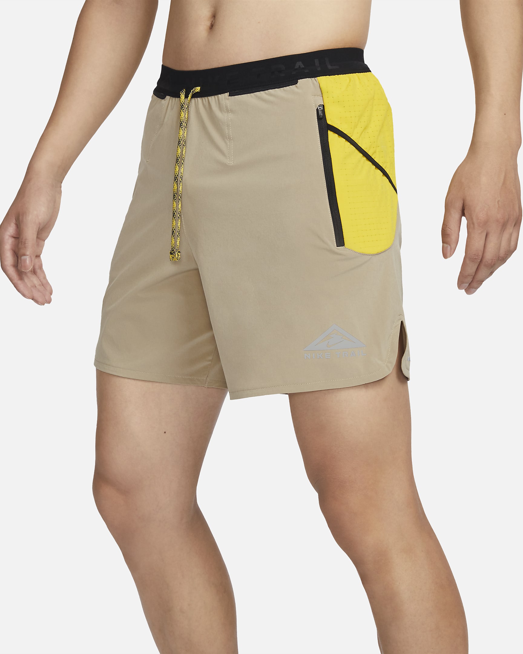 Nike Trail Second Sunrise Men's Dri-FIT 7" Brief-Lined Running Shorts - Khaki/Vivid Sulfur/Coconut Milk