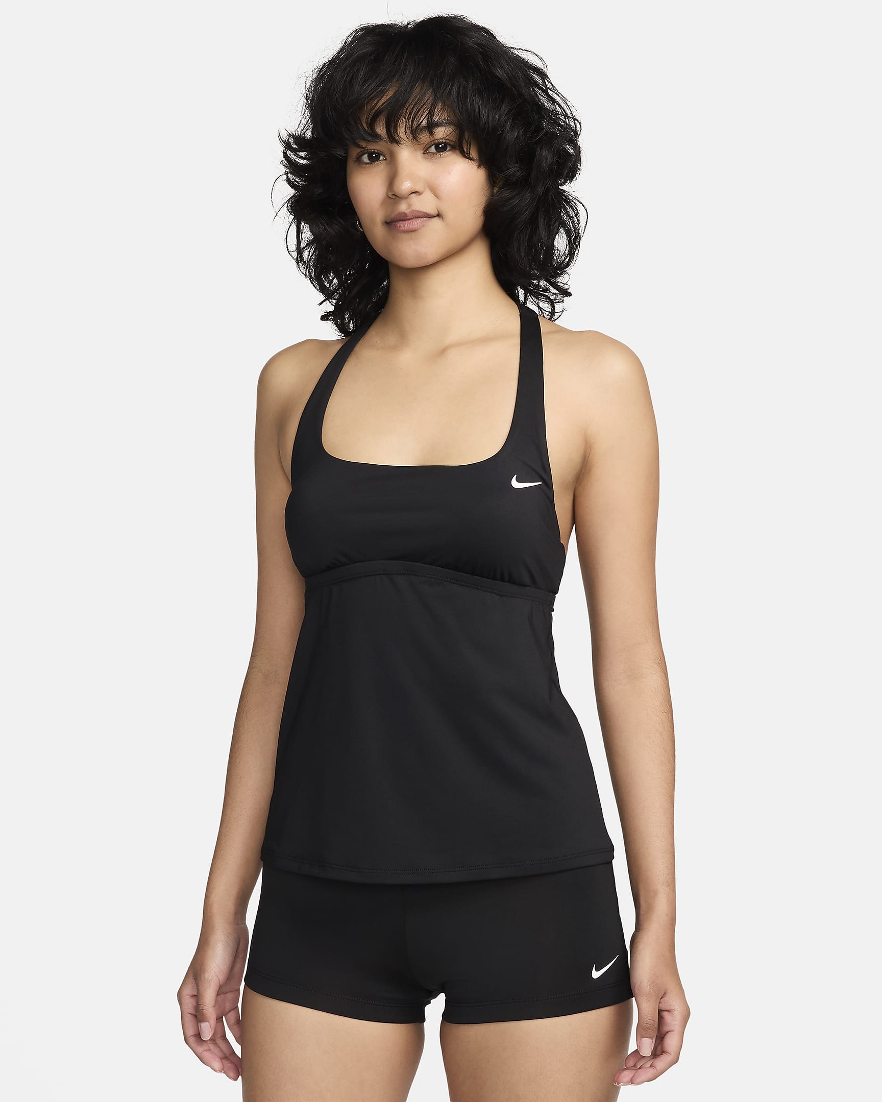 Top tankini de cuello cuadrado para mujer Nike Swim Essential - Negro