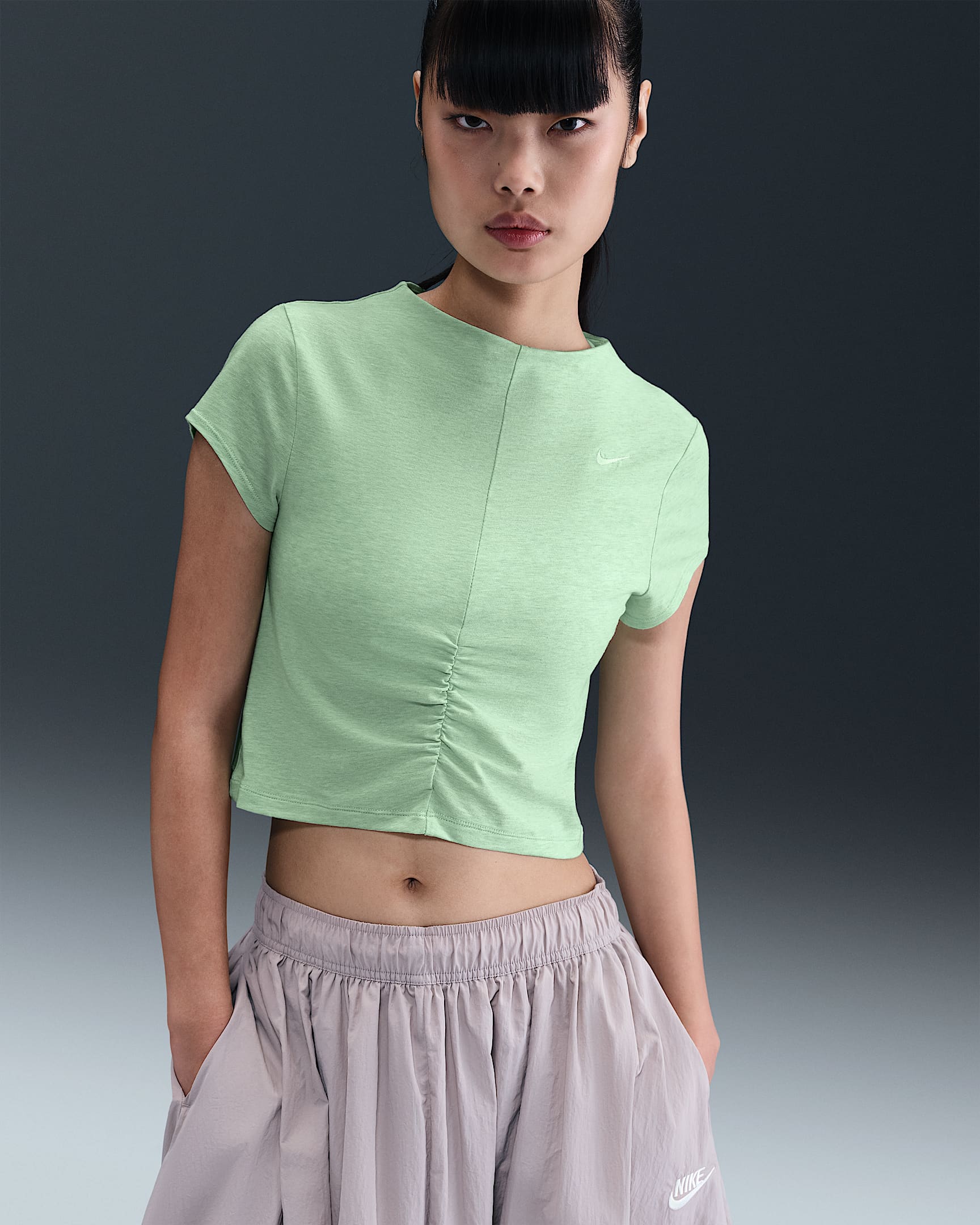 Nike Sportswear Chill Knit Women's Tight Short-Sleeve Cropped Mock-Neck Top - Mint Foam/Heather/Sail