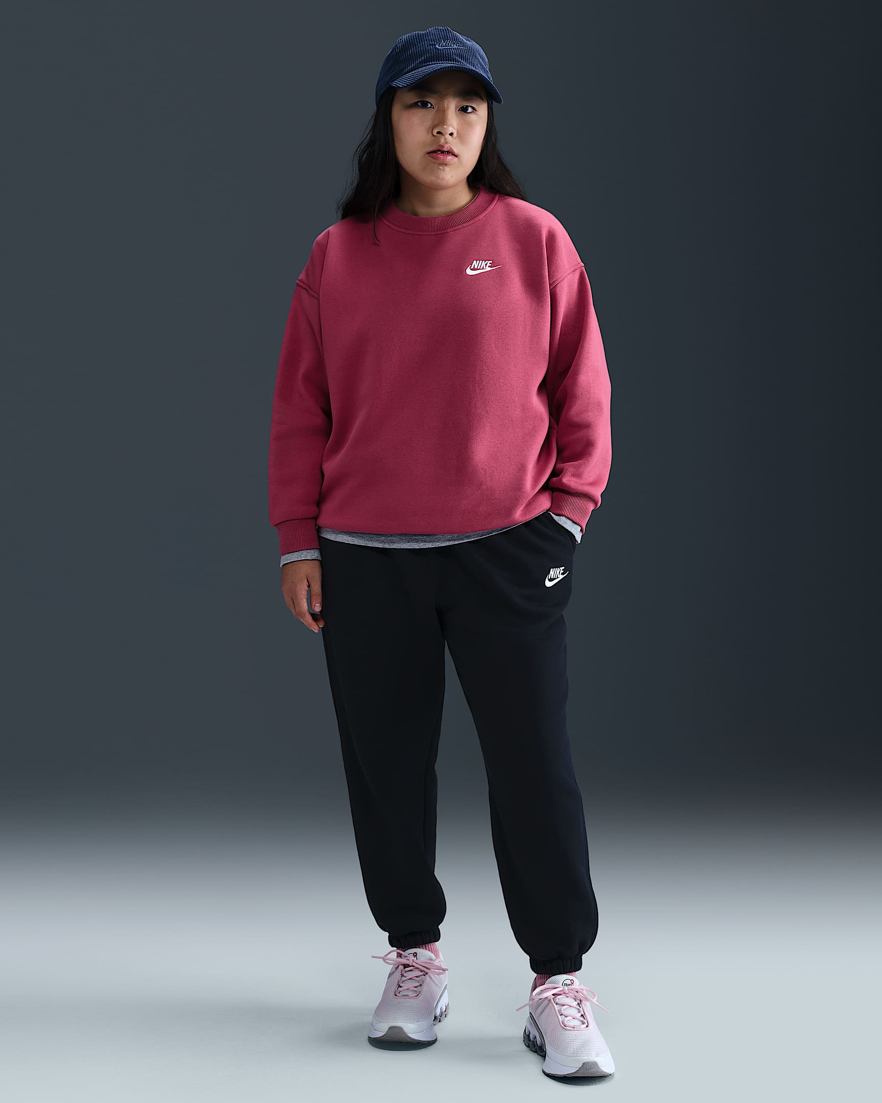 Nike Sportswear Club Fleece Big Kids' Loose Pants (Extended Size) - Black/Black/White