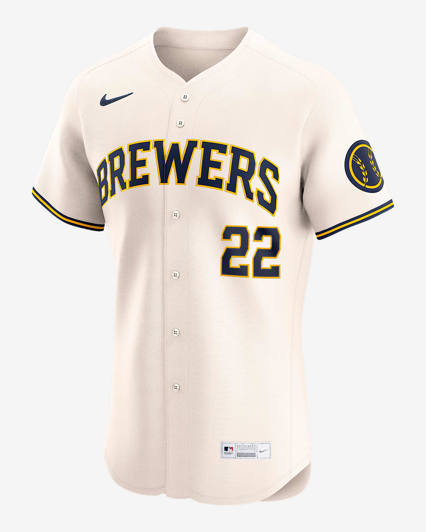 Jersey Nike Dri-FIT ADV de la MLB Elite para hombre Christian Yelich Milwaukee Brewers - Crema