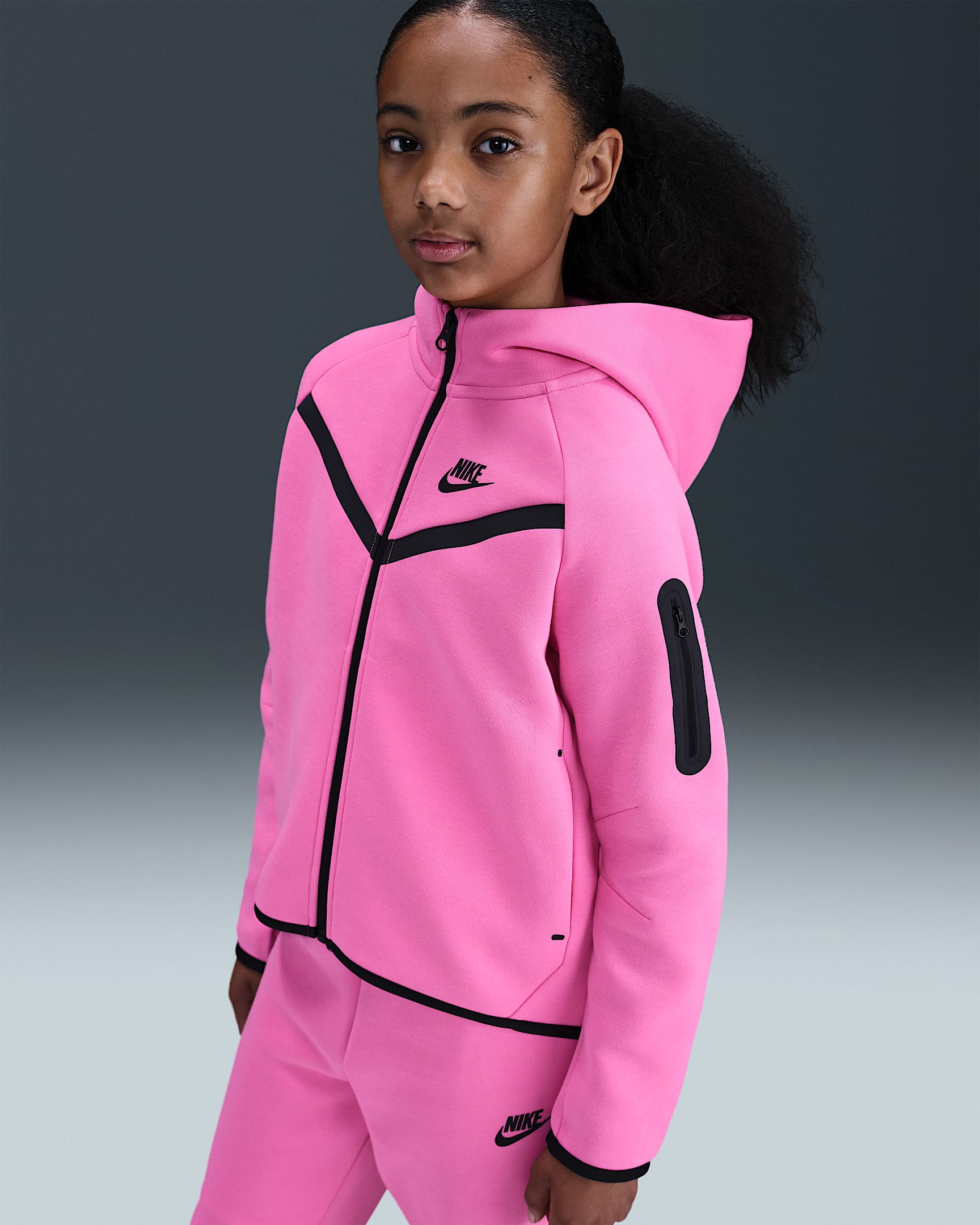 Nike Sportswear Tech Fleece Girls' Full-Zip Hoodie - Playful Pink/Black/Black