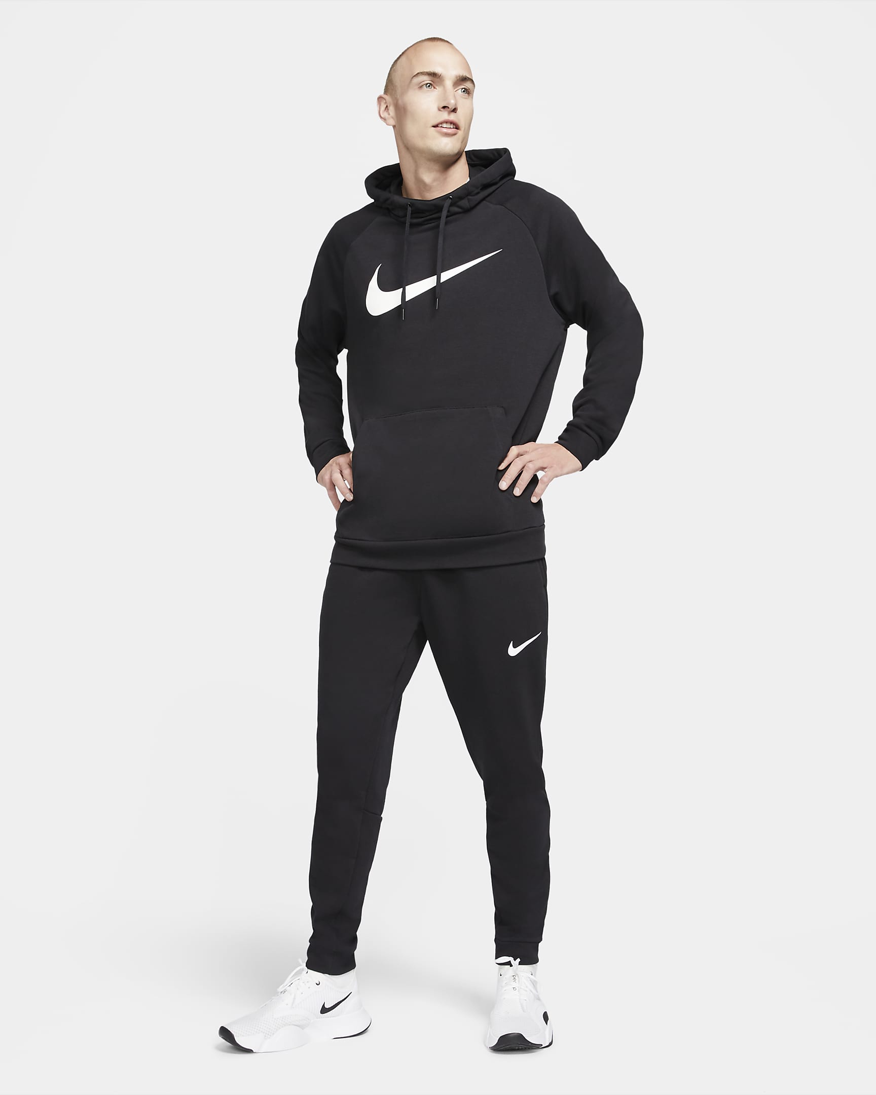 Nike Dry Graphic Men's Dri-FIT Hooded Fitness Pullover Hoodie - Black/White