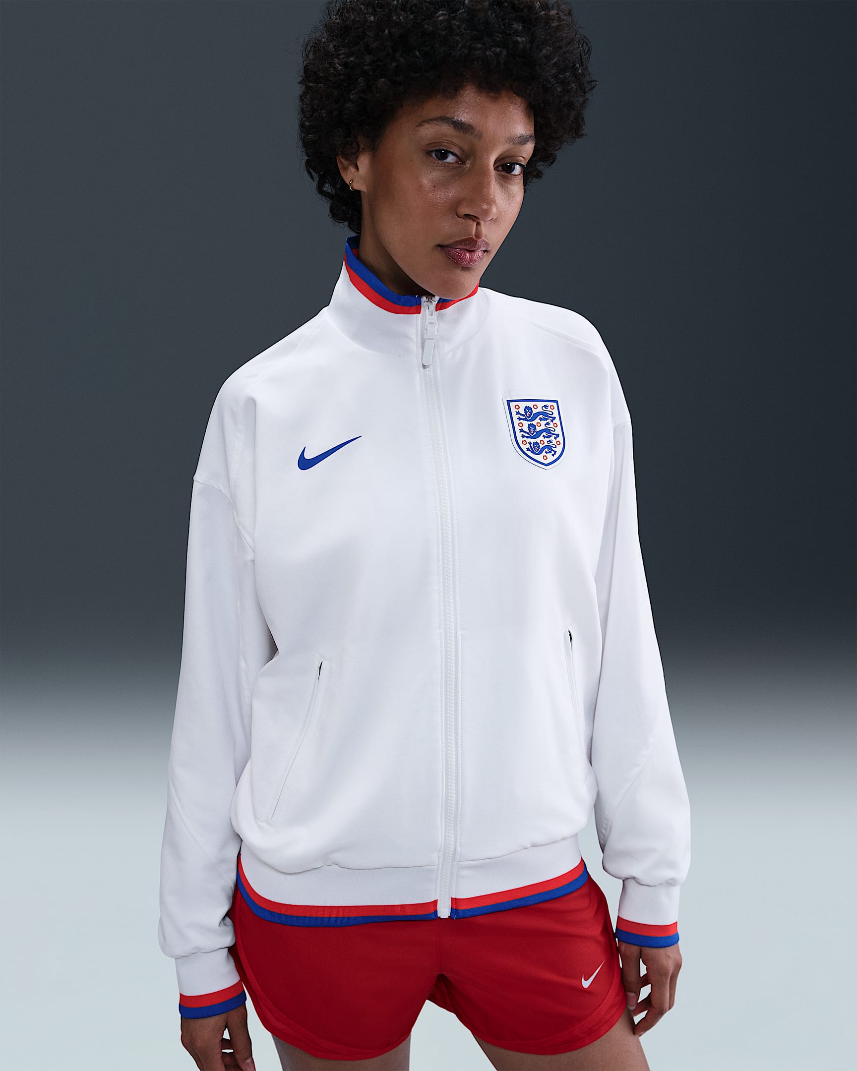 England Strike Home Nike Dri-FIT Fußball-Hymnenjacke (Damen) - Weiß/Hyper Royal