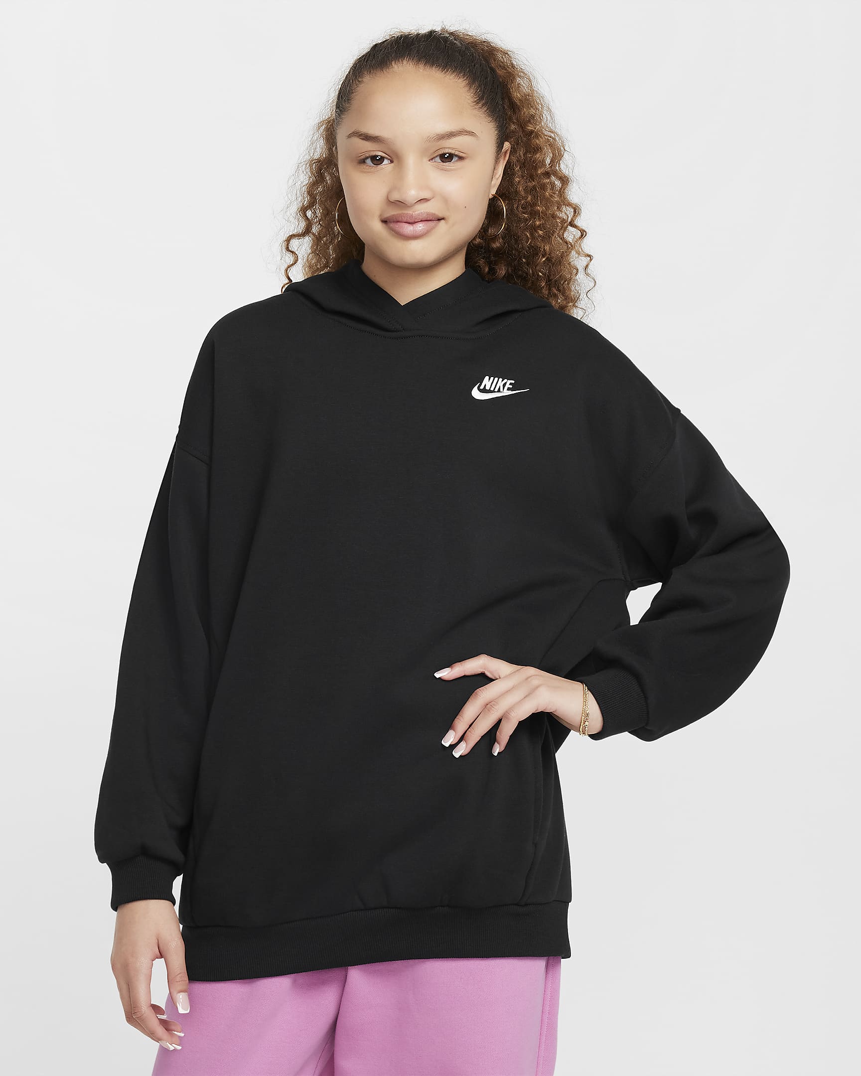 Nike Sportswear Club Fleece Big Kids' Oversized Pullover Hoodie - Black/White