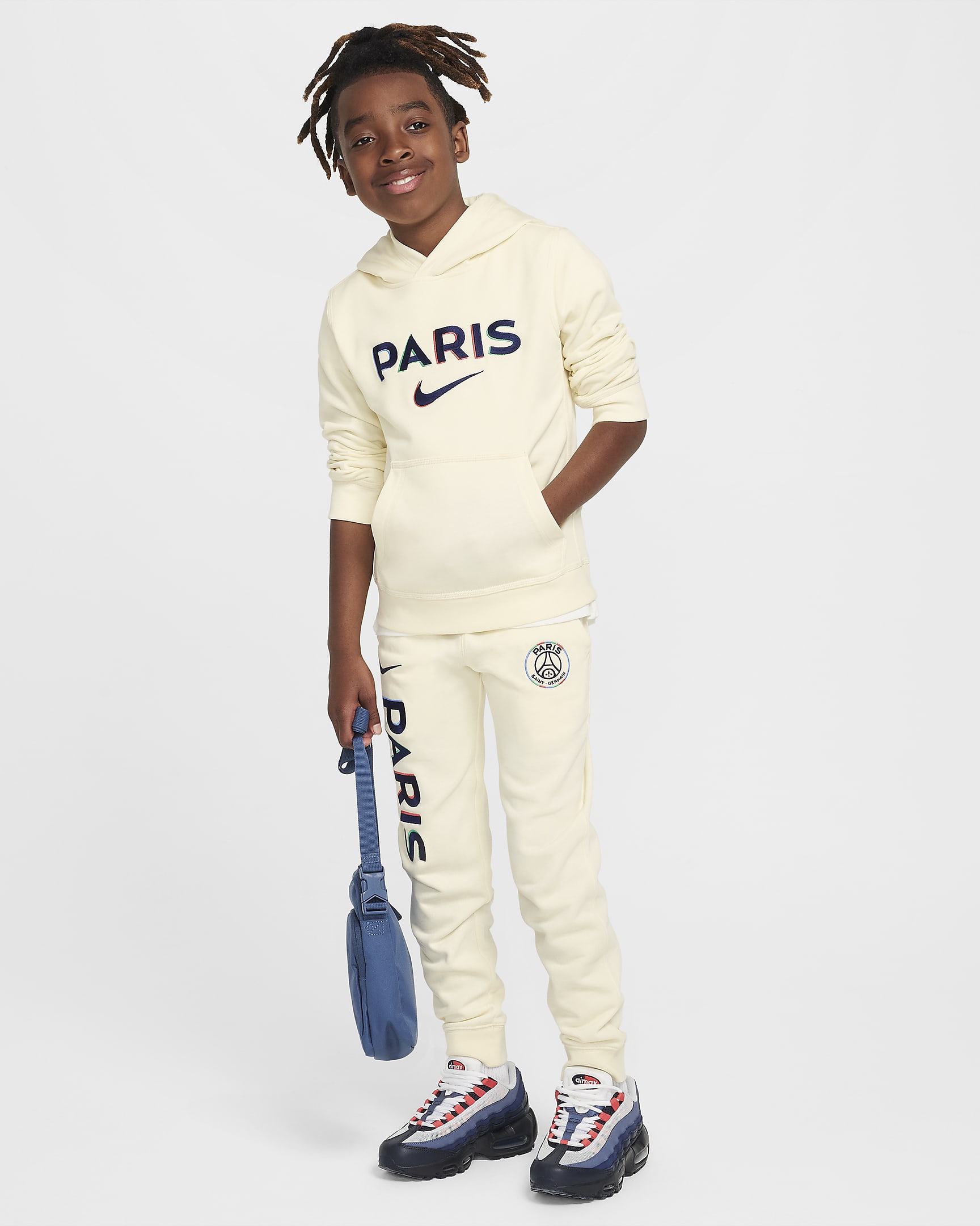 Paris Saint-Germain Club Big Kids' (Boys') Nike Soccer Pullover Hoodie - Coconut Milk/Midnight Navy