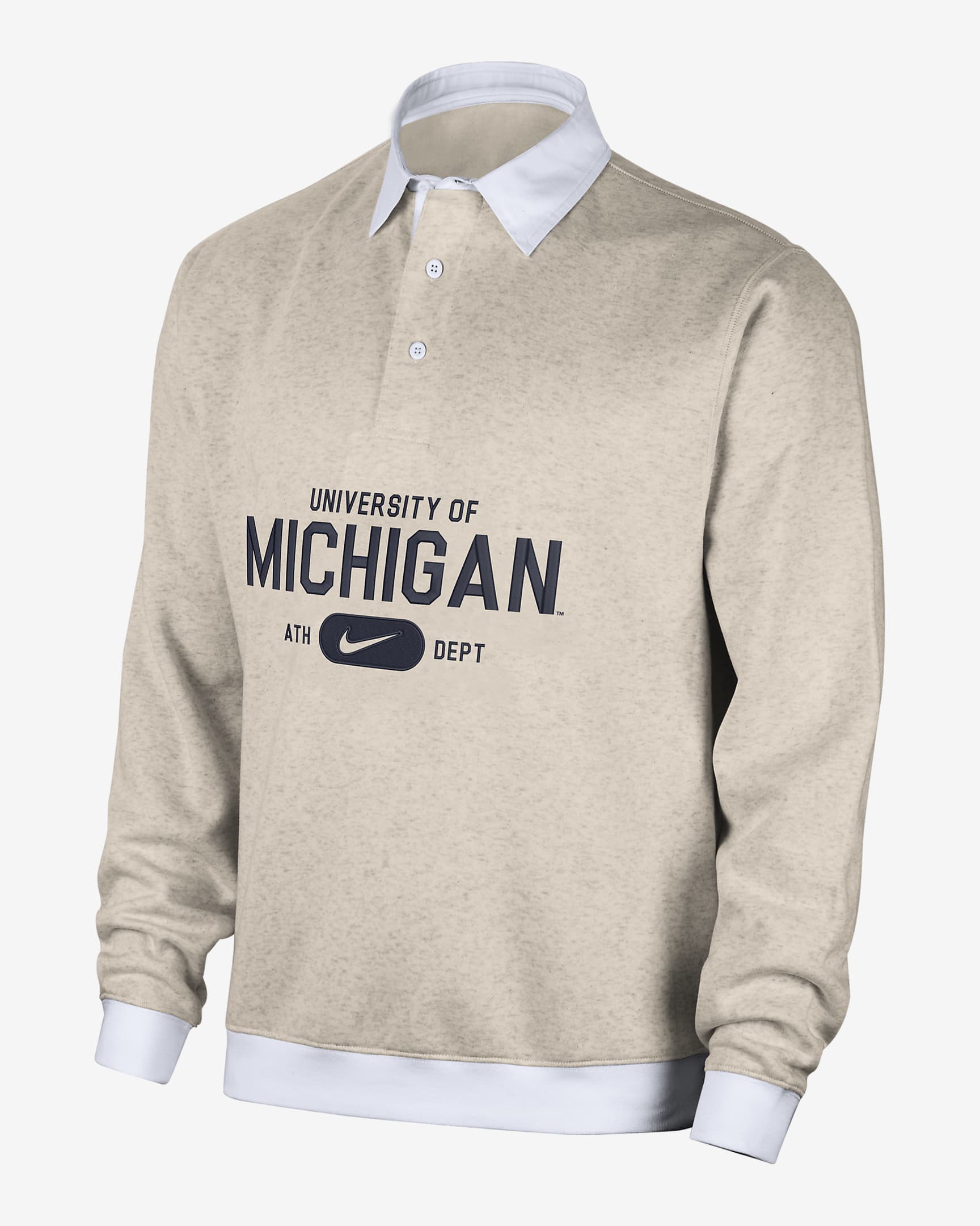 Michigan Club Fleece Men's Nike College Long-Sleeve Polo - Birch/Heather/White/College Navy