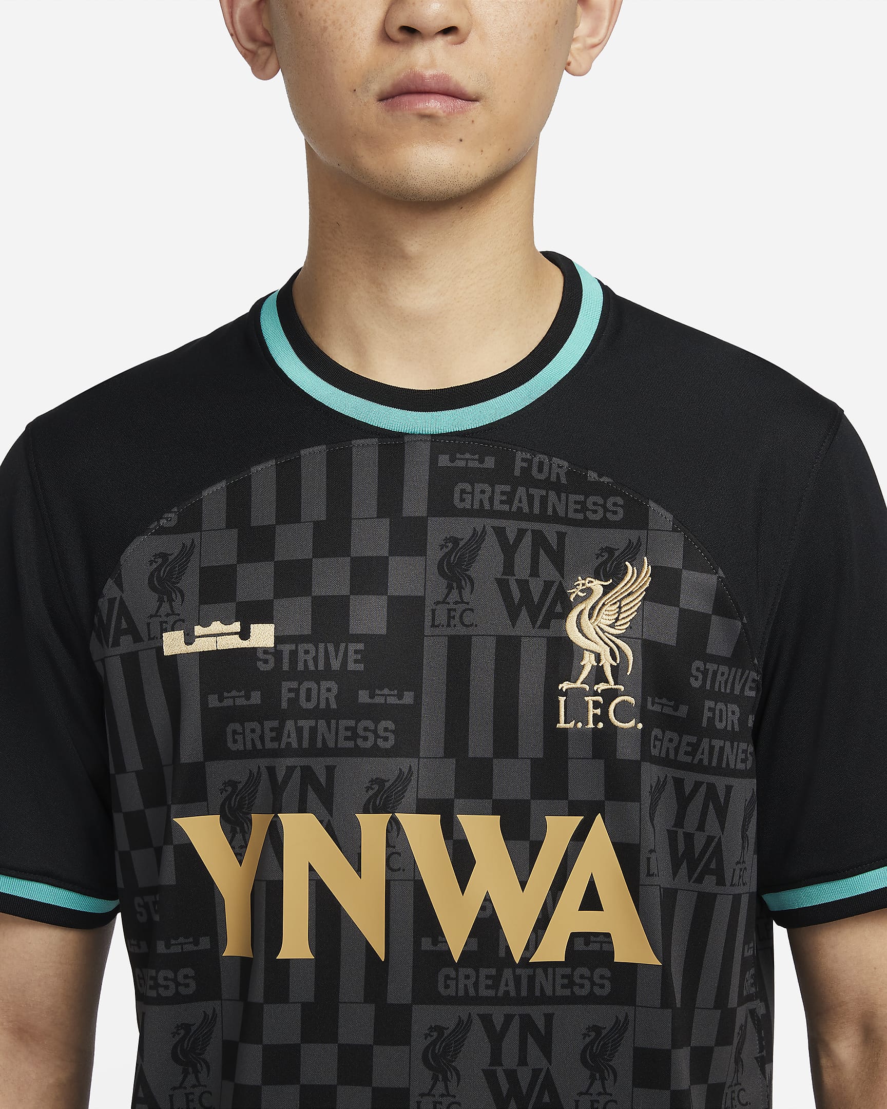 Maillot de foot Nike Dri-FIT Replica LeBron x Liverpool FC Stadium pour homme - Noir/Washed Teal/Truly Gold