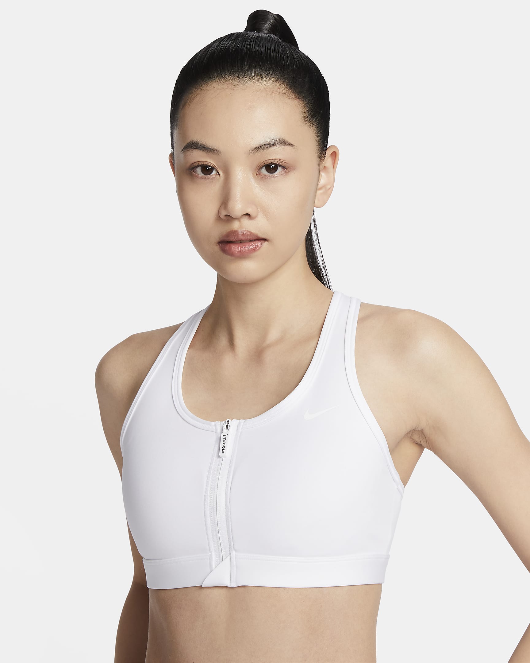 Nike Swoosh Front Zip Women's Medium-Support Padded Sports Bra - White/Stone Mauve/White