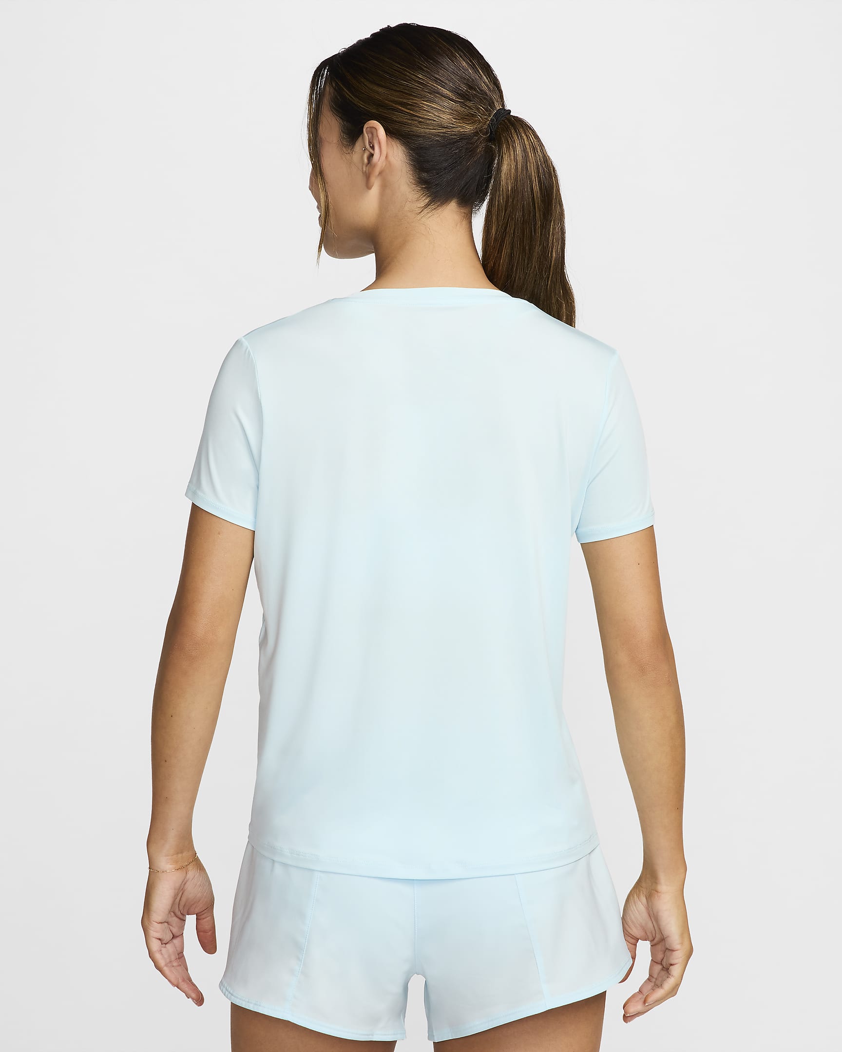 Haut de running à motif et manches courtes Dri-FIT Nike One pour femme - Glacier Blue/Aster Pink