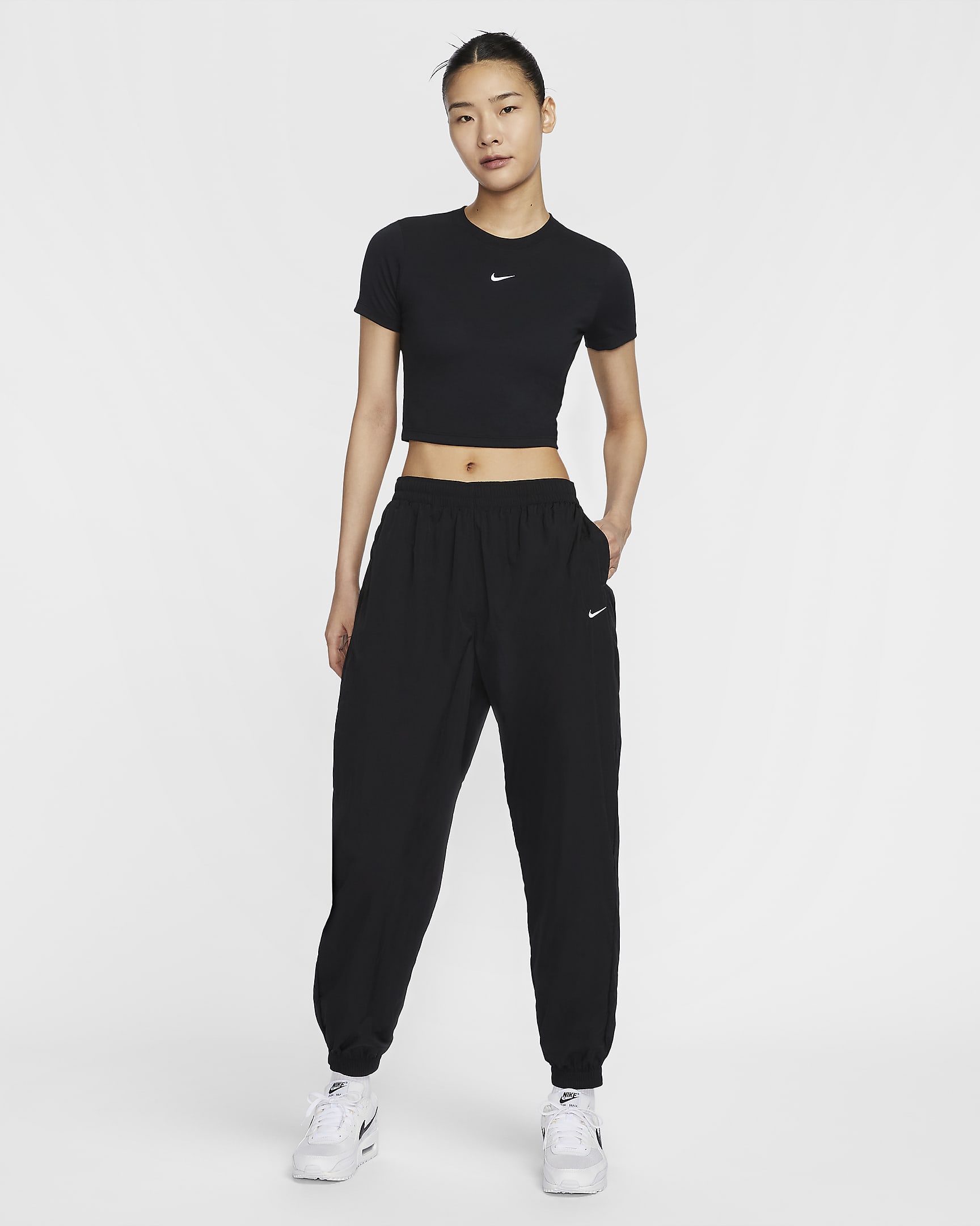 Nike Sportswear Essential Women's Mid-Rise Oversized Woven Joggers - Black/White