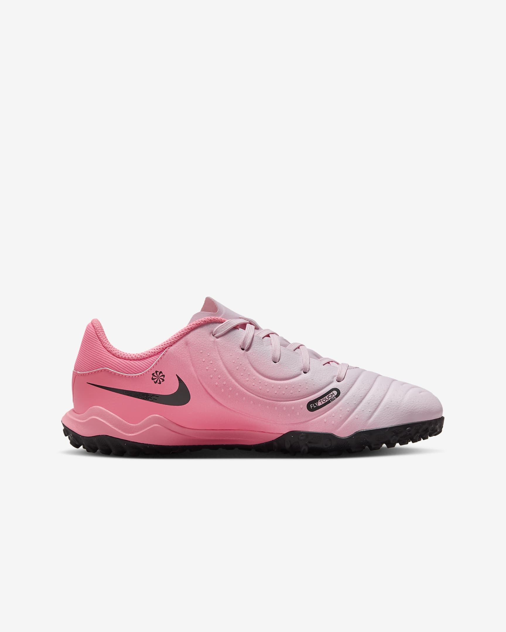 Tacos de fútbol TF de corte low para niños de preescolar y grandes Nike Jr. Tiempo Legend 10 Academy - Espuma rosa/Negro