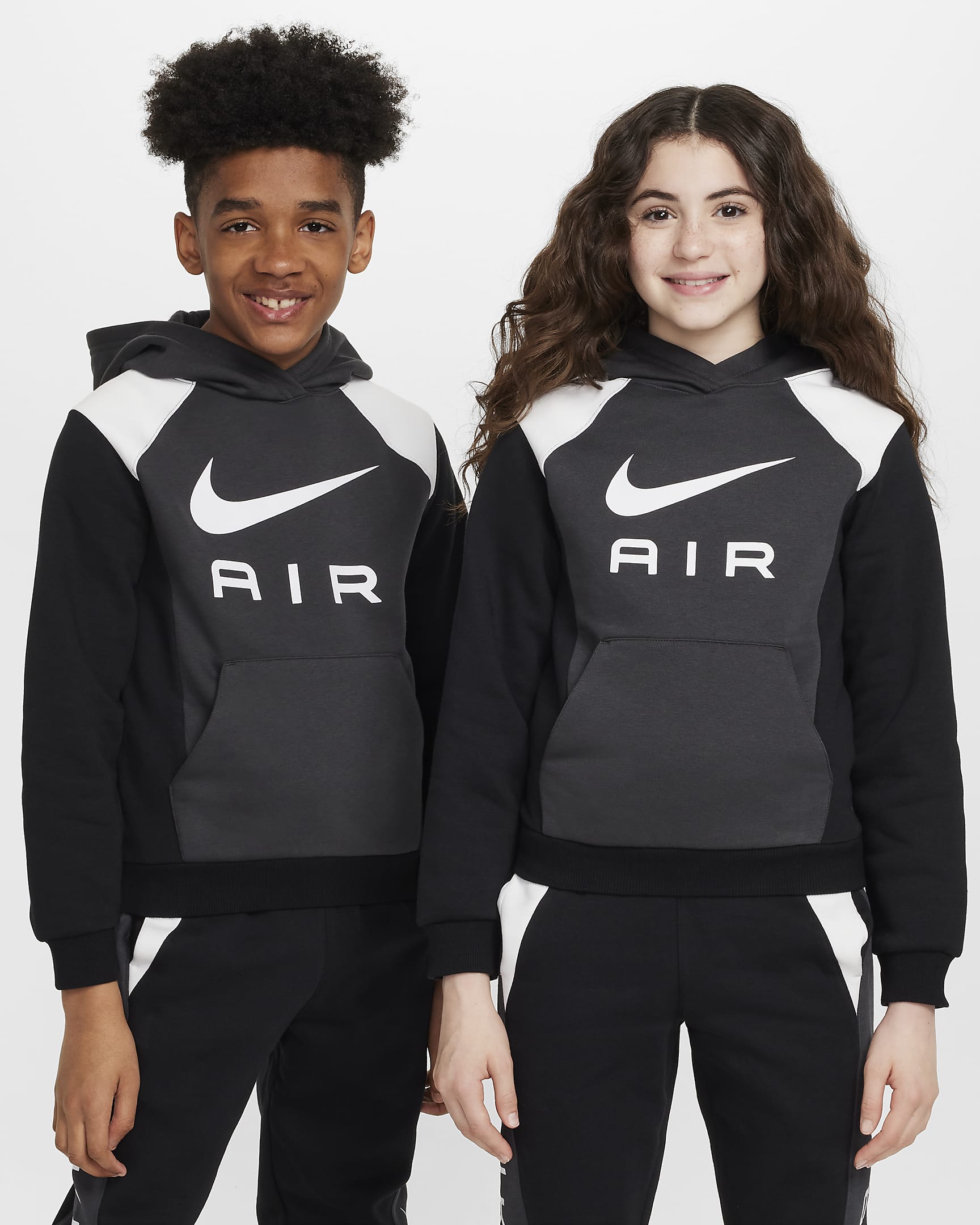 Nike Air Older Kids' Pullover Hoodie - Anthracite/Black/White/White