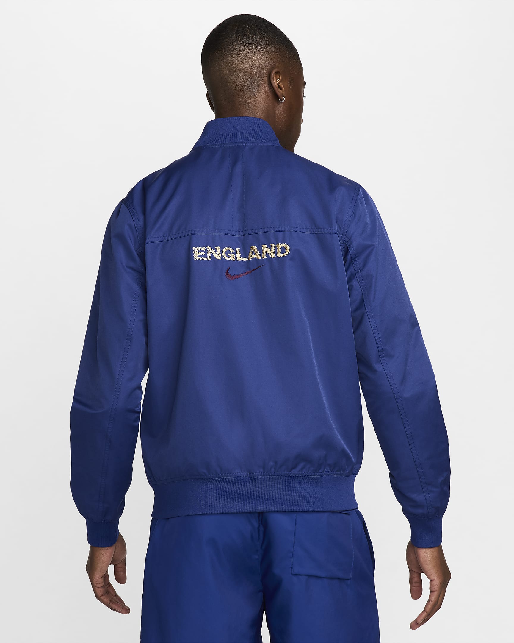 England Sport Essentials Men's Nike Football Woven Bomber Jacket - Deep Royal Blue/Deep Royal Blue/Sesame/Rosewood