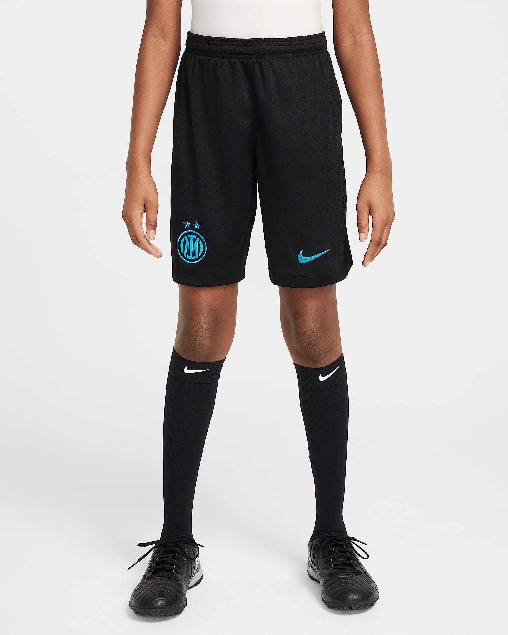 Inter Mailand 2025/26 Stadium Home Nike Dri-FIT Replika-Fußballshorts (ältere Kinder) - Schwarz/Chlorine Blue