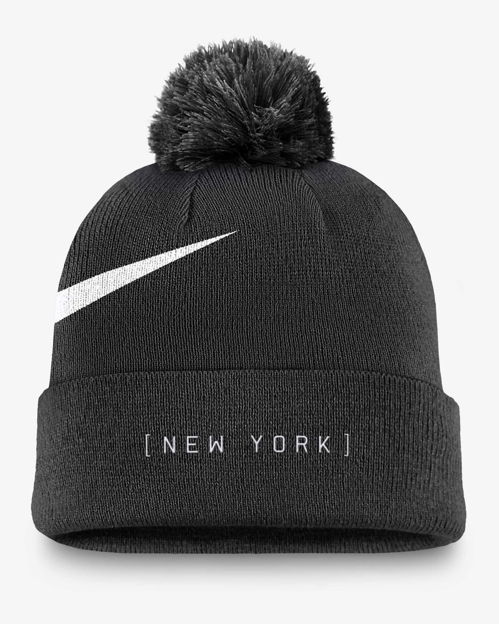 Gorro con dobladillo y pompón Nike de la MLB para hombre New York Yankees Peak - Negro