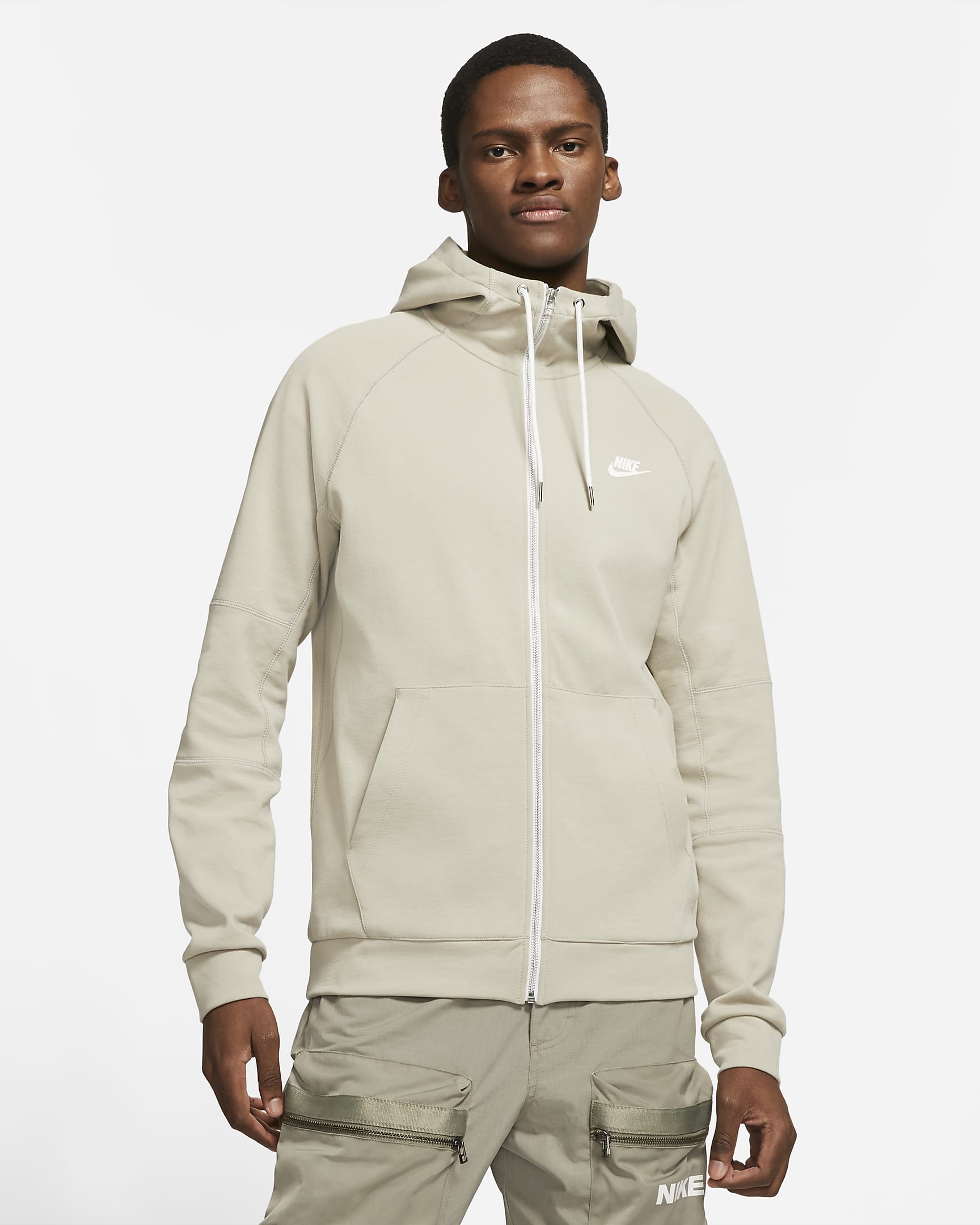 Nike Sportswear Men's Full-Zip Fleece Hoodie - Stone/Ice Silver/White/White