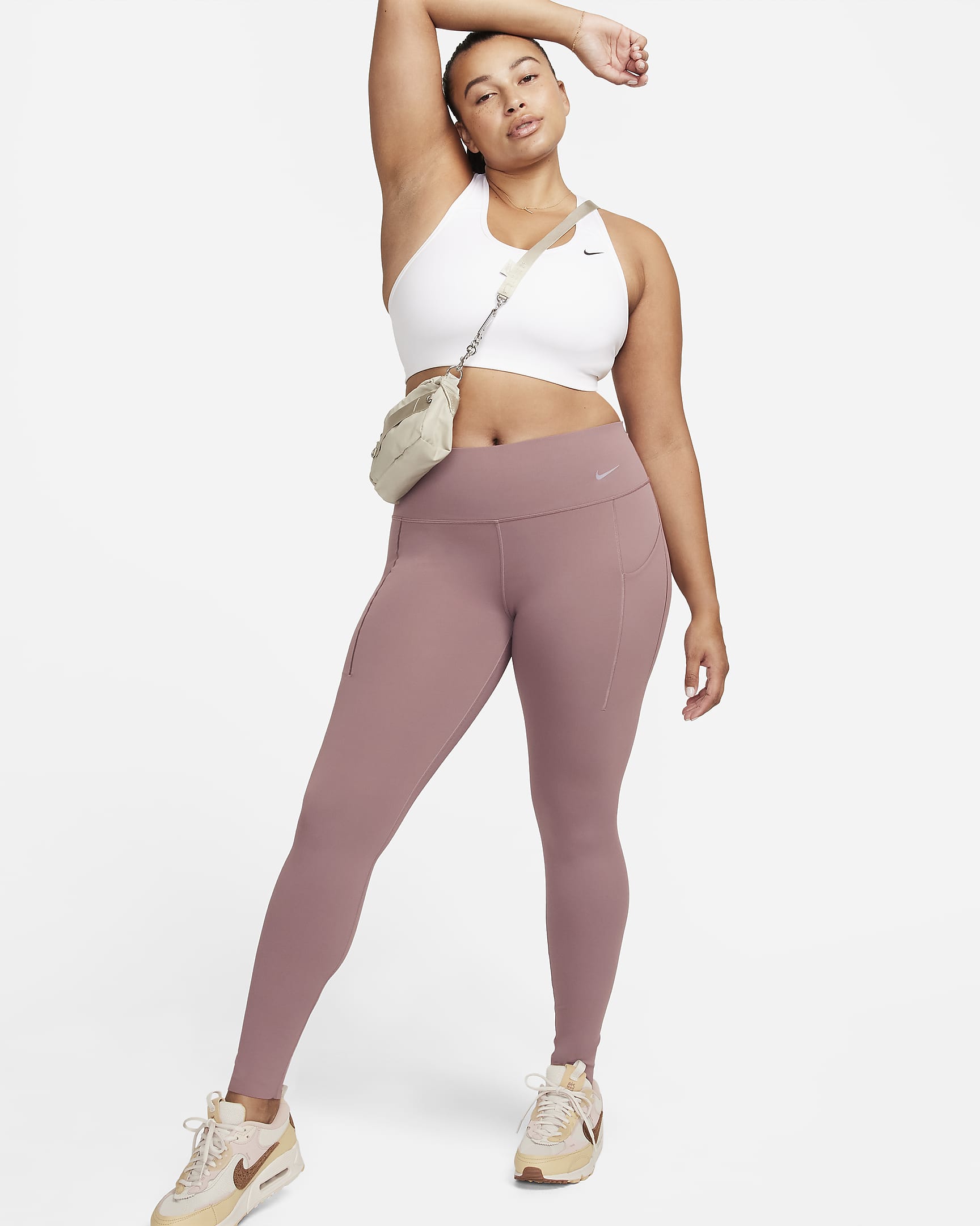 Nike Universa Leggings de longitud completa, talle medio y sujeción media con bolsillos - Mujer - Smokey Mauve/Negro