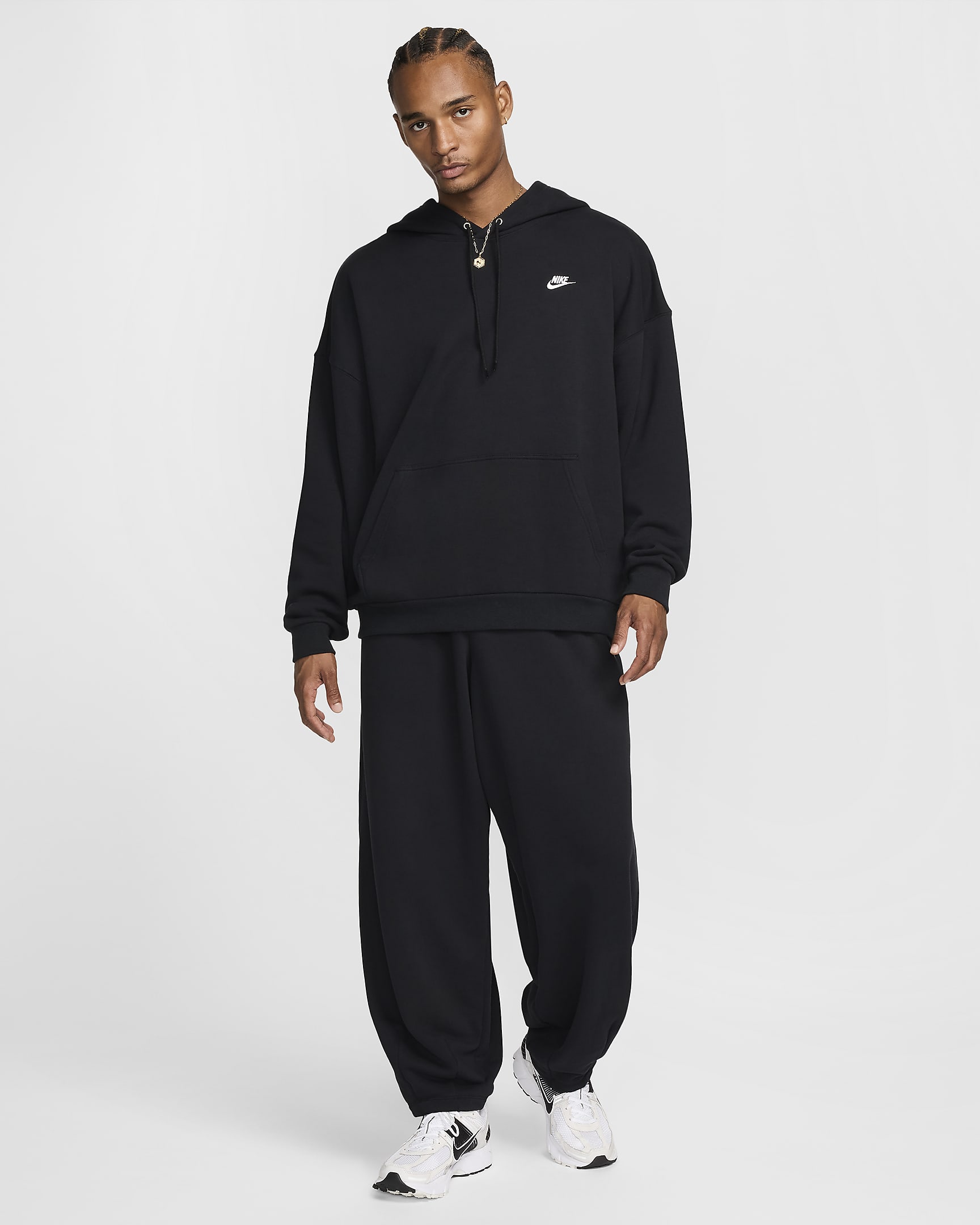 Nike Club Fleece Men's Oversized French Terry Pullover Hoodie - Black/Black/White