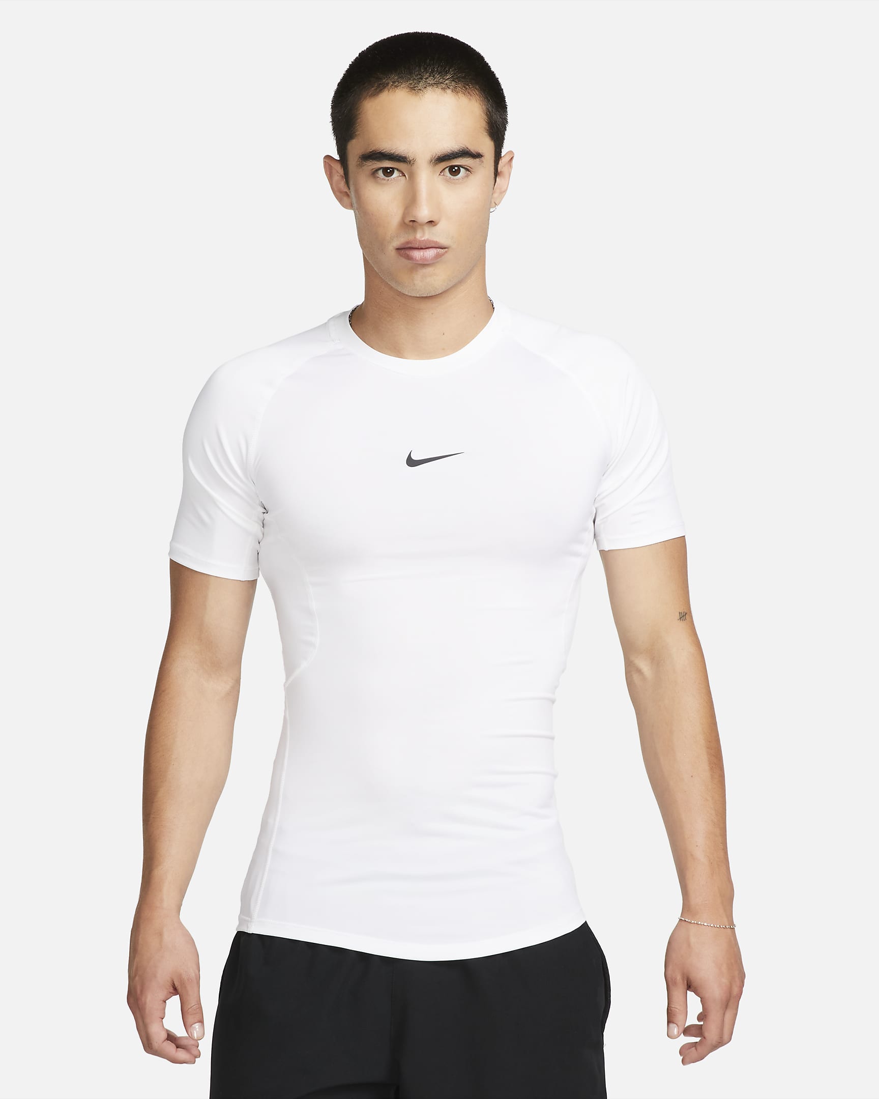 Nike Pro Men's Dri-FIT Tight Short-Sleeve Fitness Top - White/Black