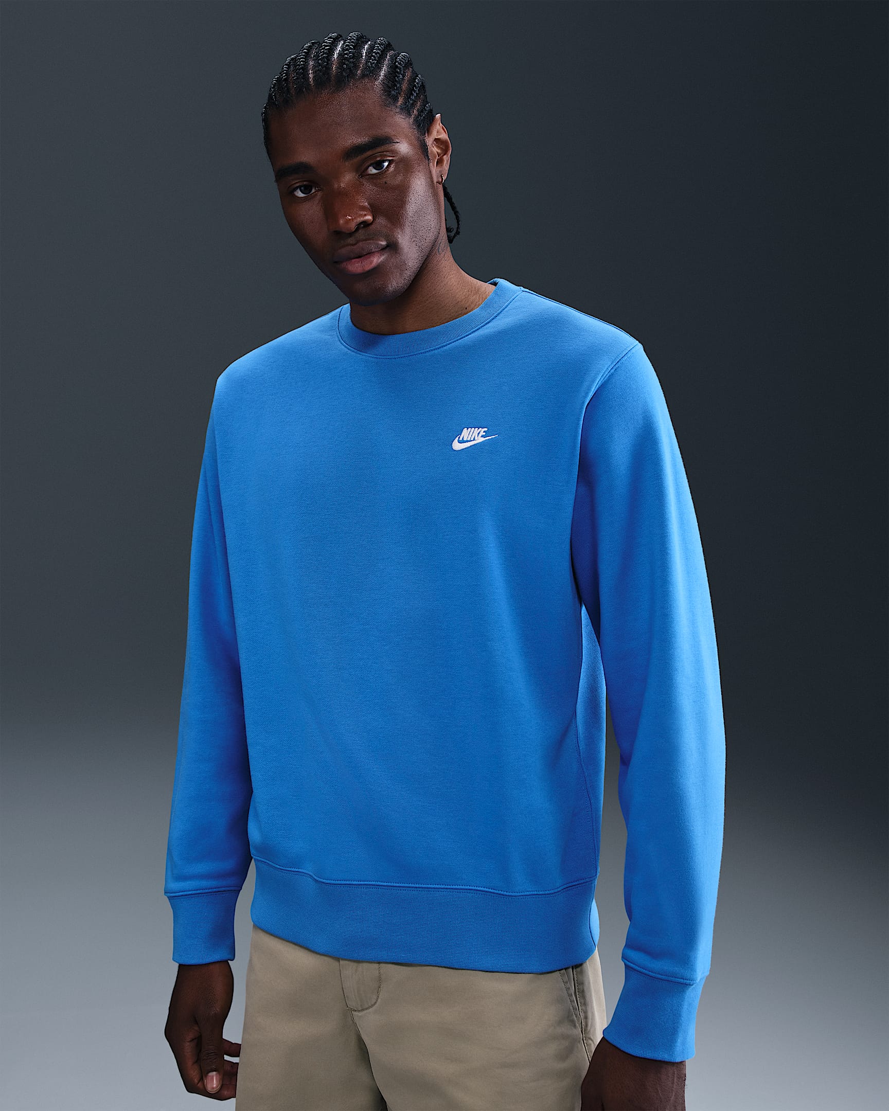 Nike Club Men's French Terry Crew - Light Photo Blue/White