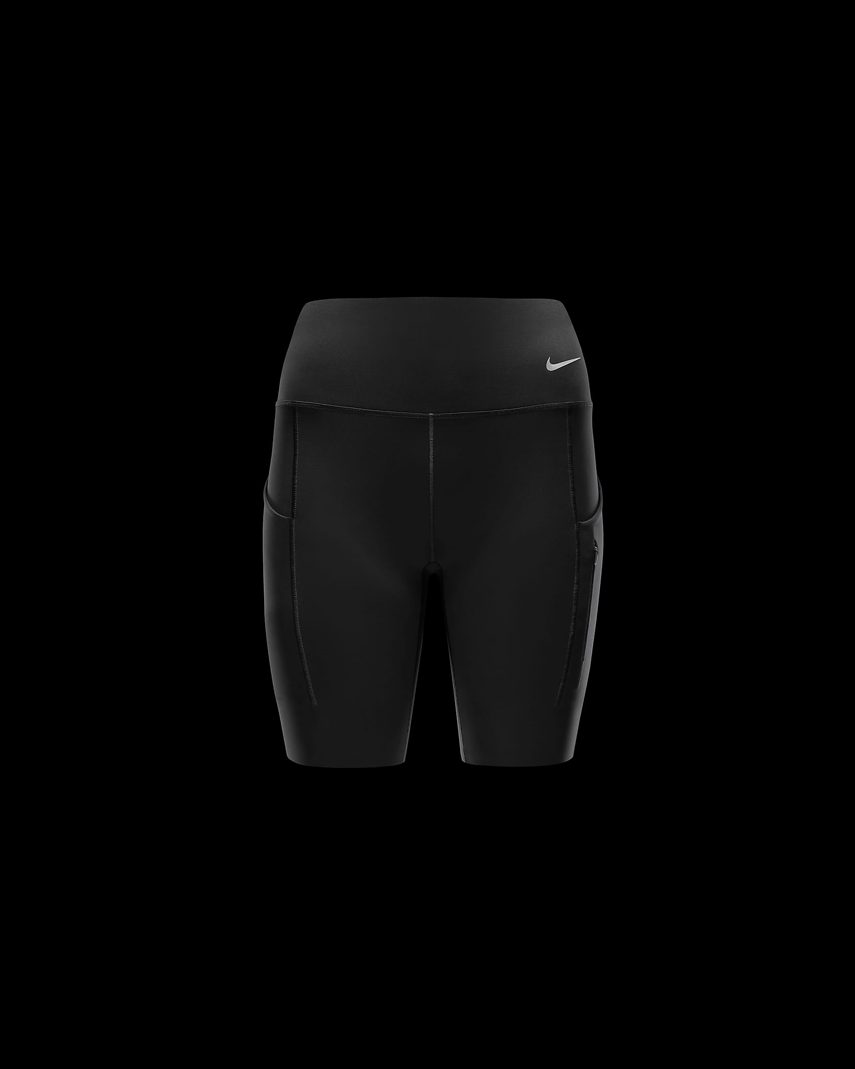 Nike Go sykkelshorts med fast støtte, mellomhøyt liv og lommer til dame (20 cm) - Svart/Svart