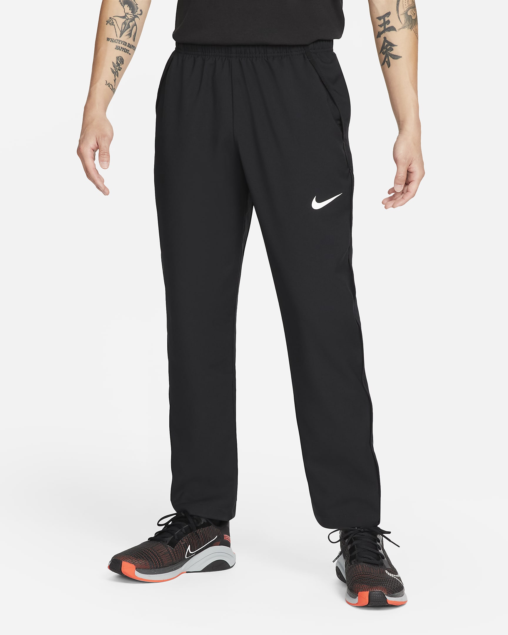 Nike Dri-FIT 男款梭織團隊訓練長褲 - 黑色/黑色/白色