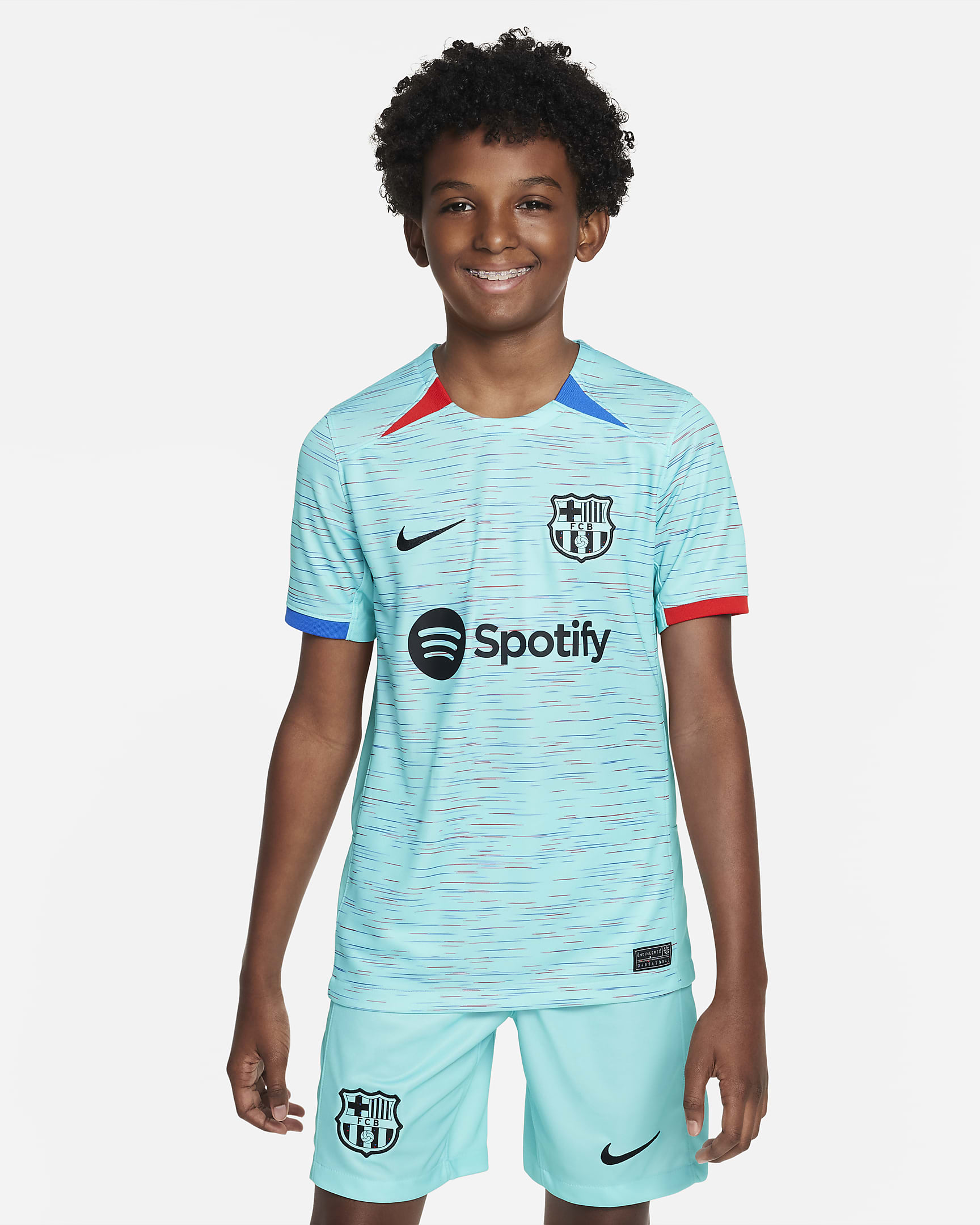 F.C. Barcelona 2023/24 Stadium Third Older Kids' Nike Dri-FIT Football Shirt - Aqua/Royal Blue/University Red/Black