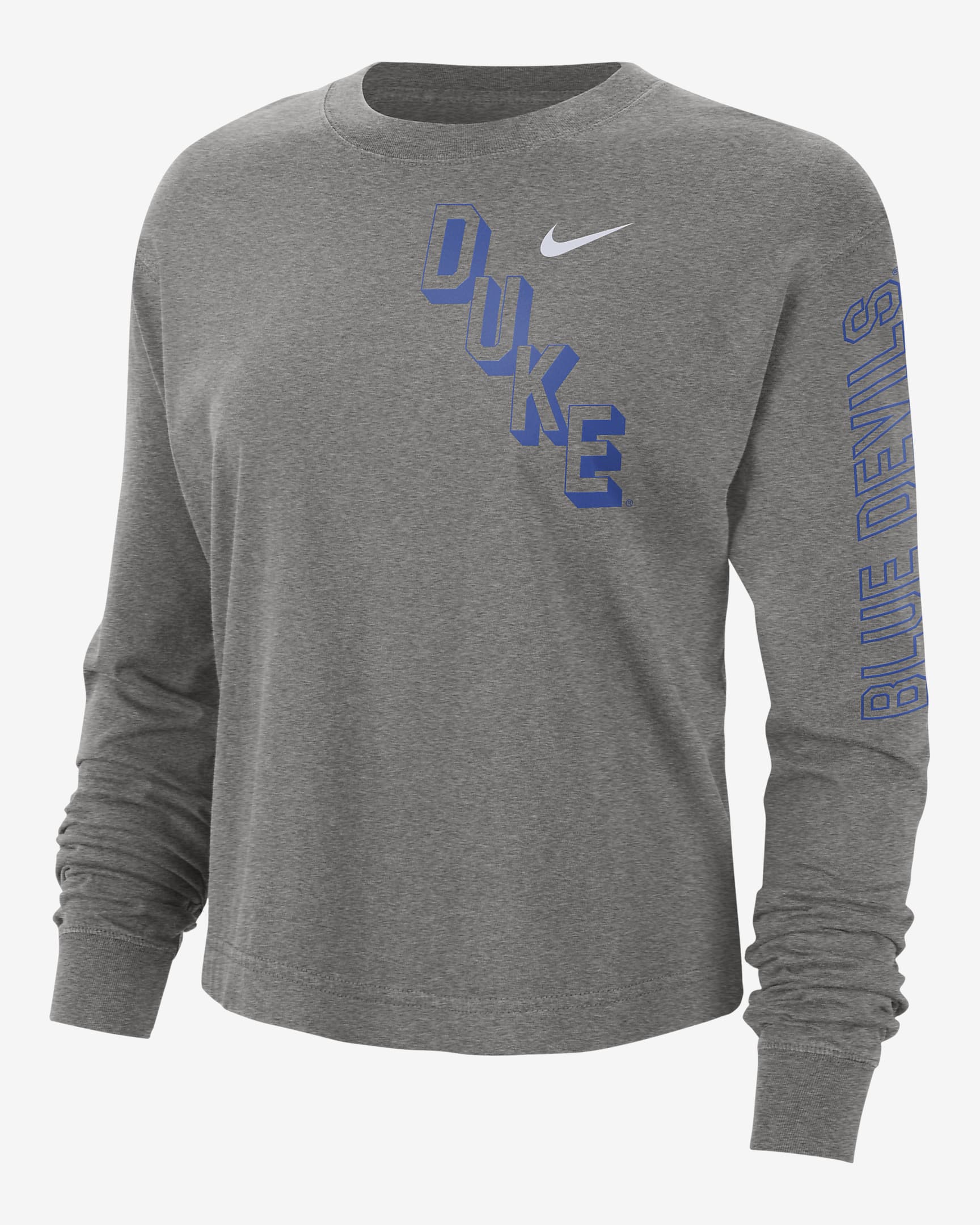 Duke Heritage Women's Nike College Boxy Crew-Neck T-Shirt - Dark Grey Heather