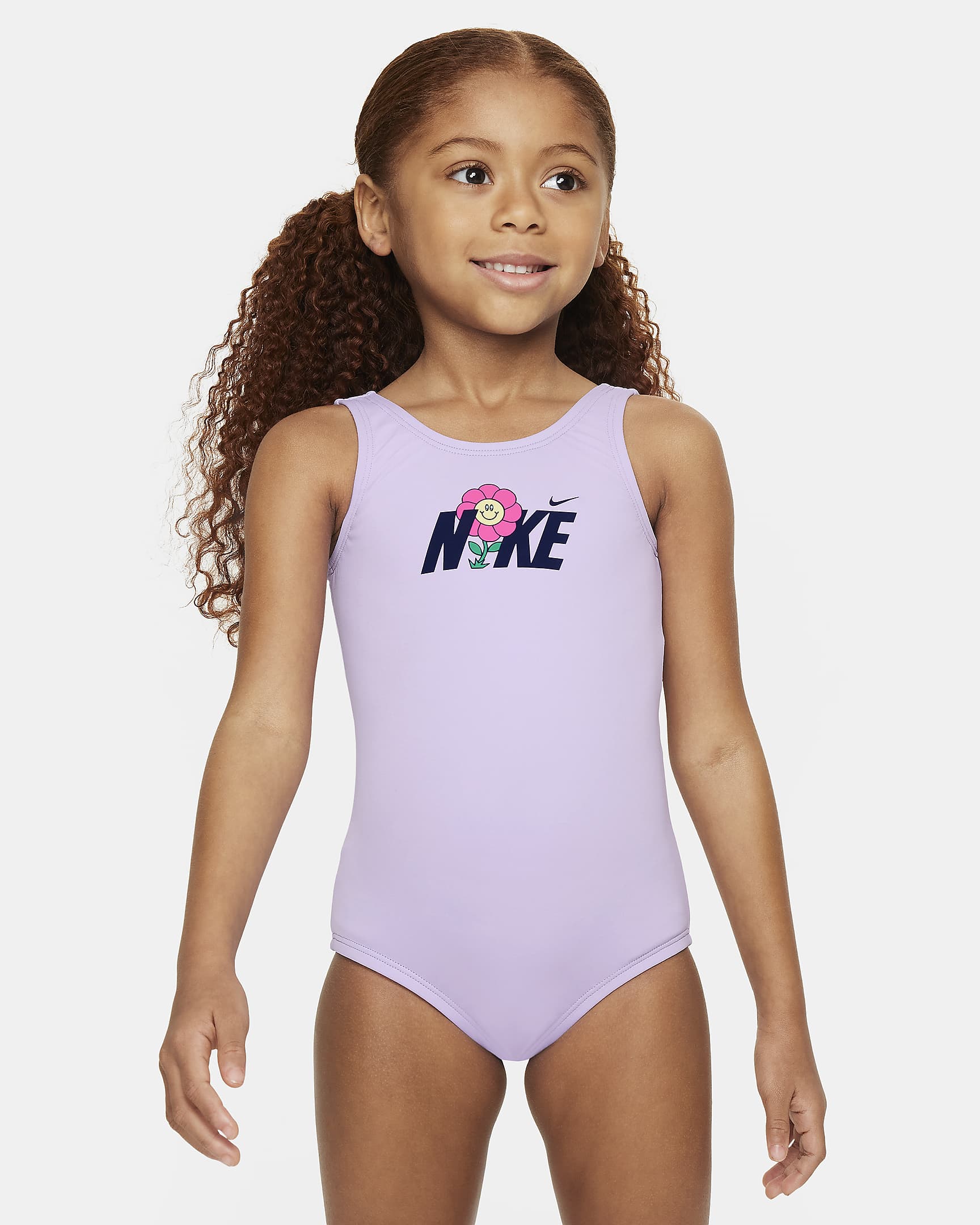 Traje de baño de una pieza con diseño de espalda en U para niñas talla pequeña Nike Swim - Flor de lila