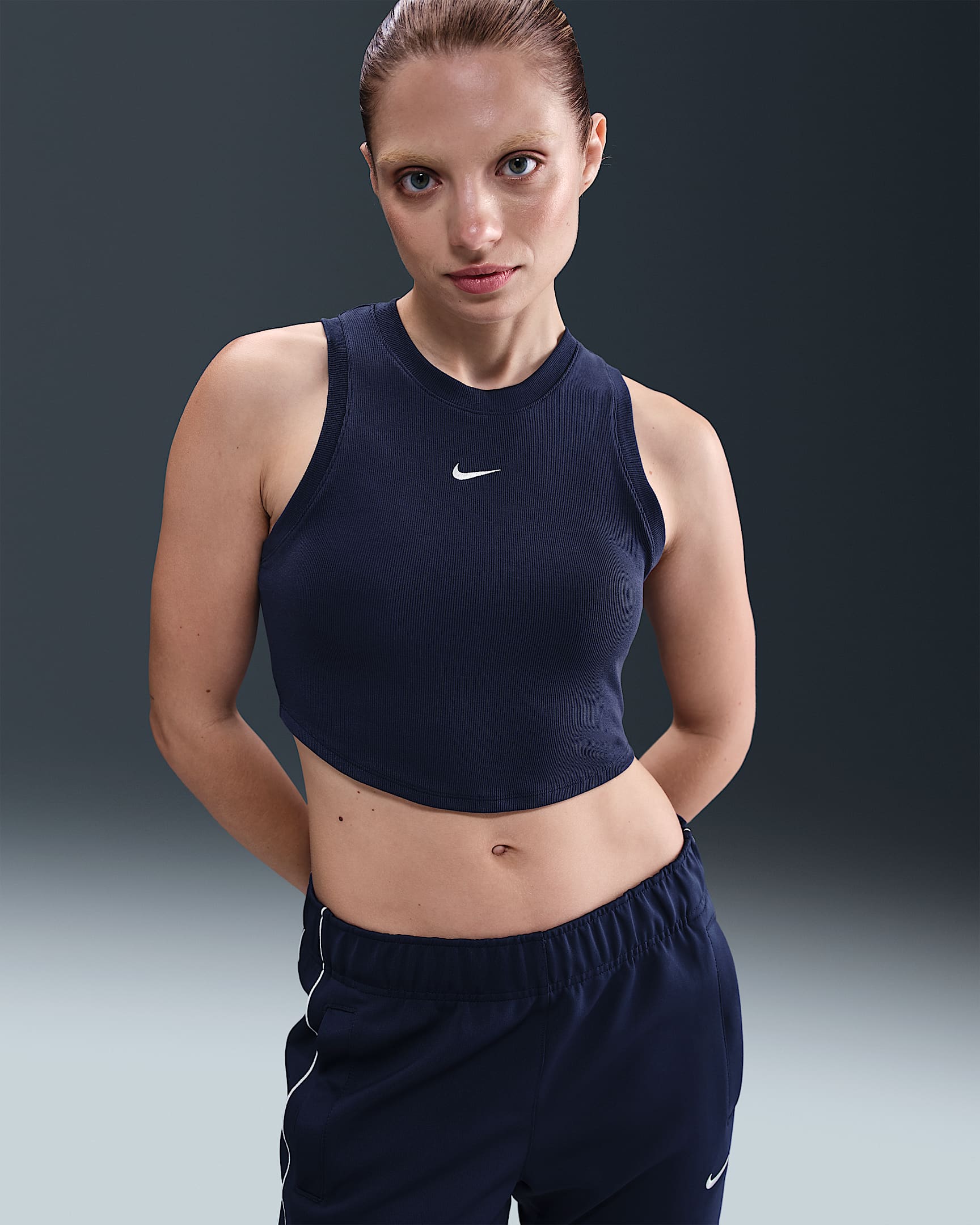 Nike Sportswear Chill Knit Women's Tight Cropped Mini-Rib Tank Top - Midnight Navy/Sail