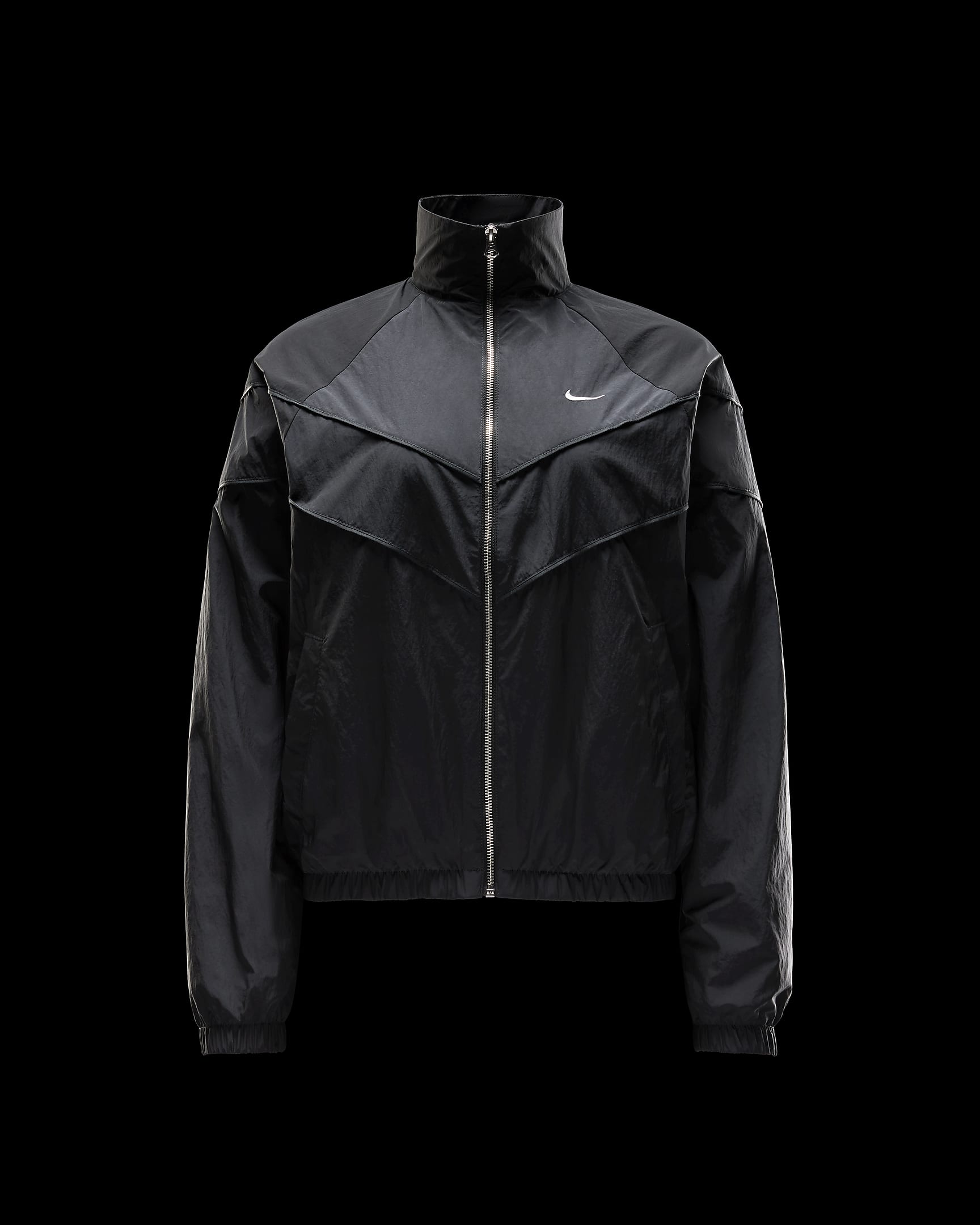 Nike Windrunner ruimvallend geweven damesjack met uv-bescherming en rits over de hele lengte - Zwart/Wit