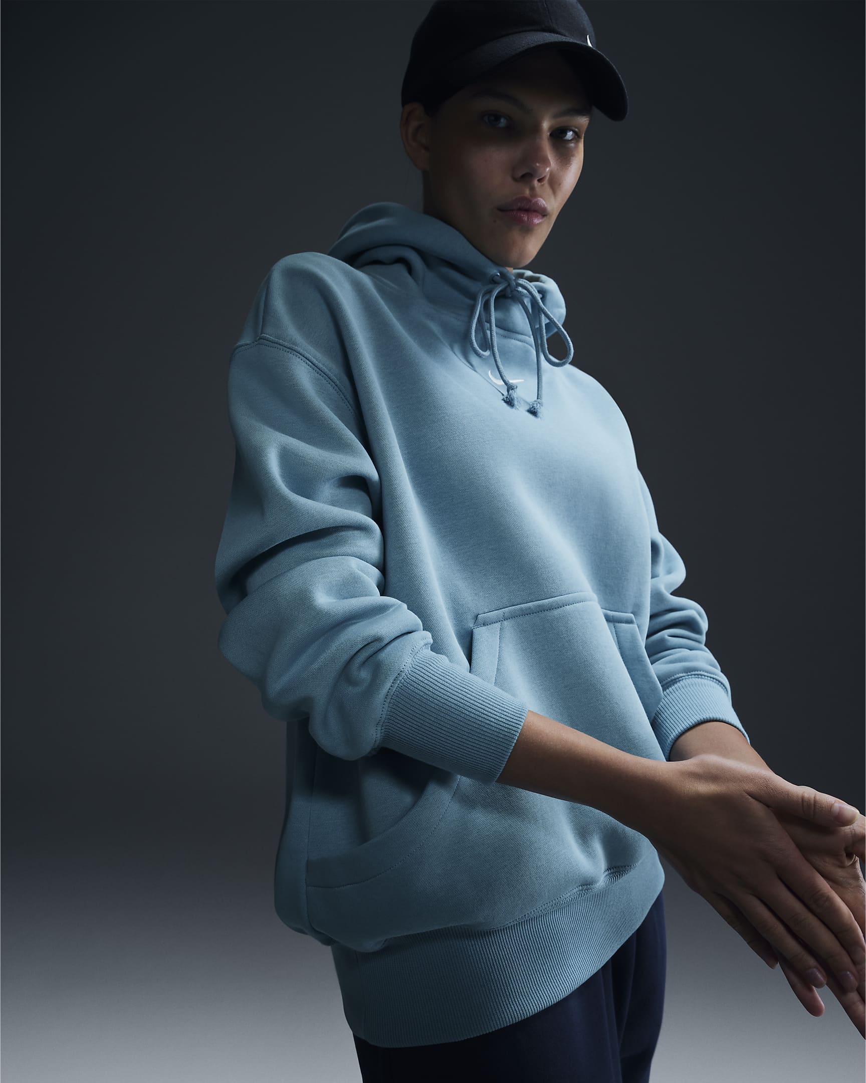 Nike Sportswear Phoenix Fleece Bol Kesimli Kadın Kapüşonlu Sweatshirt'ü - Denim Turquoise/Sail