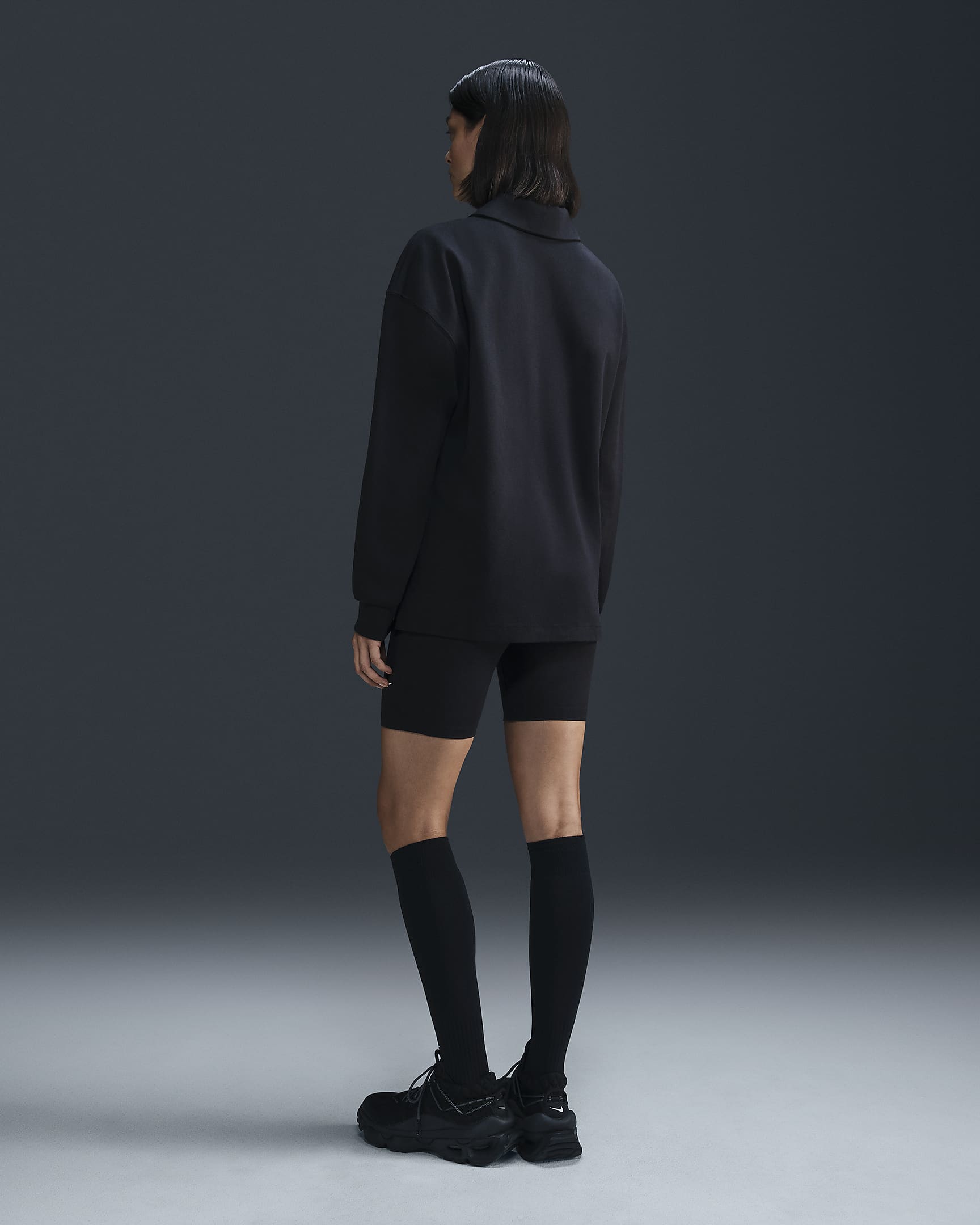 Nike Sportswear Essential Women's Oversized Long-Sleeve Polo - Black/Sail