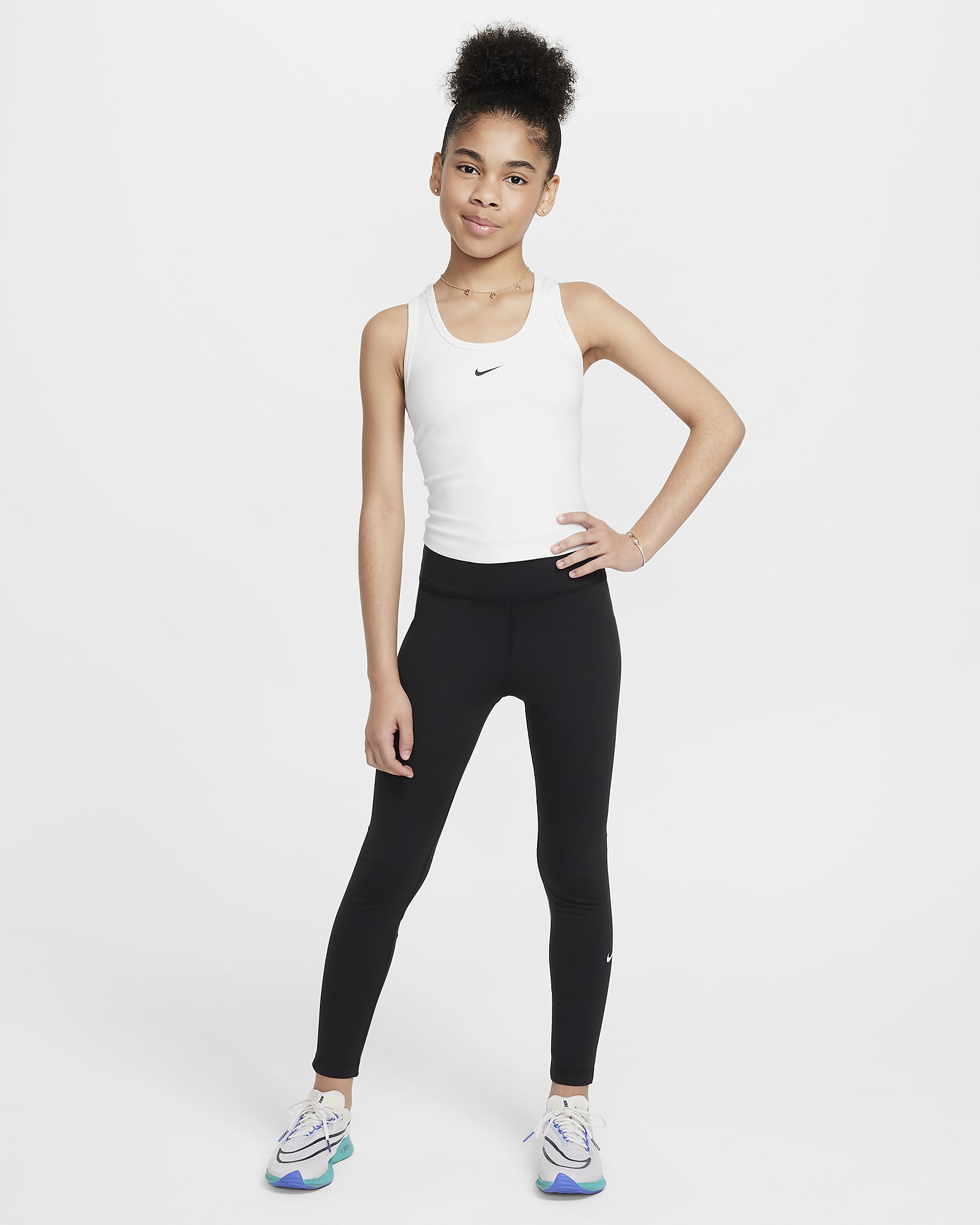 Nike One Fitted Older Kids' (Girls') Dri-FIT Tank Top - White/Black