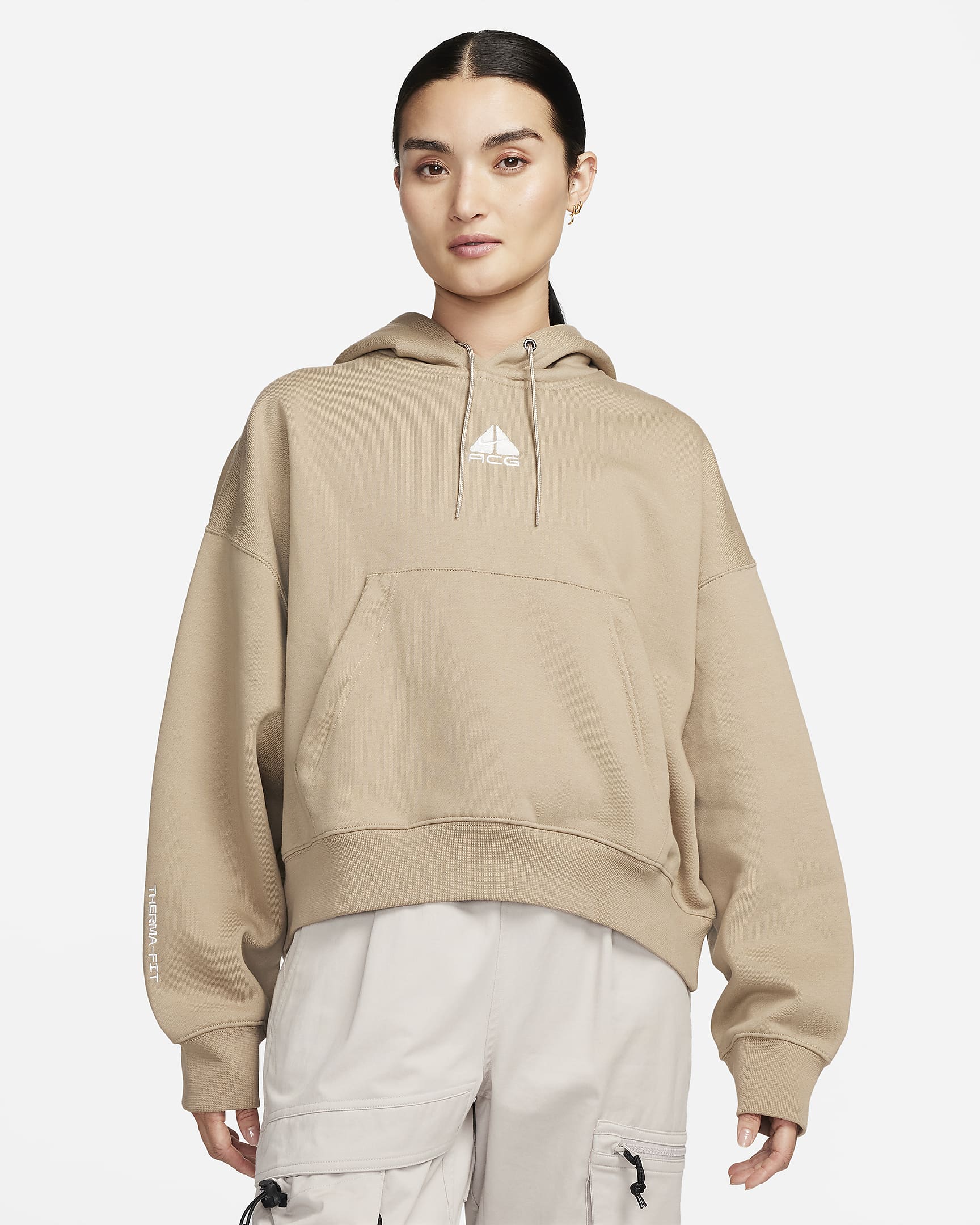 ナイキ ACG Therma-FIT ウィメンズ "Tuff Knit" フリース パーカー - カーキ/サミットホワイト